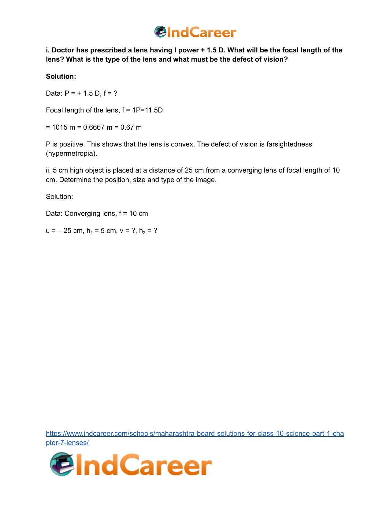 Maharashtra Board Solutions for Class 10- Science (Part 1): Chapter 7- Lenses - Page 13