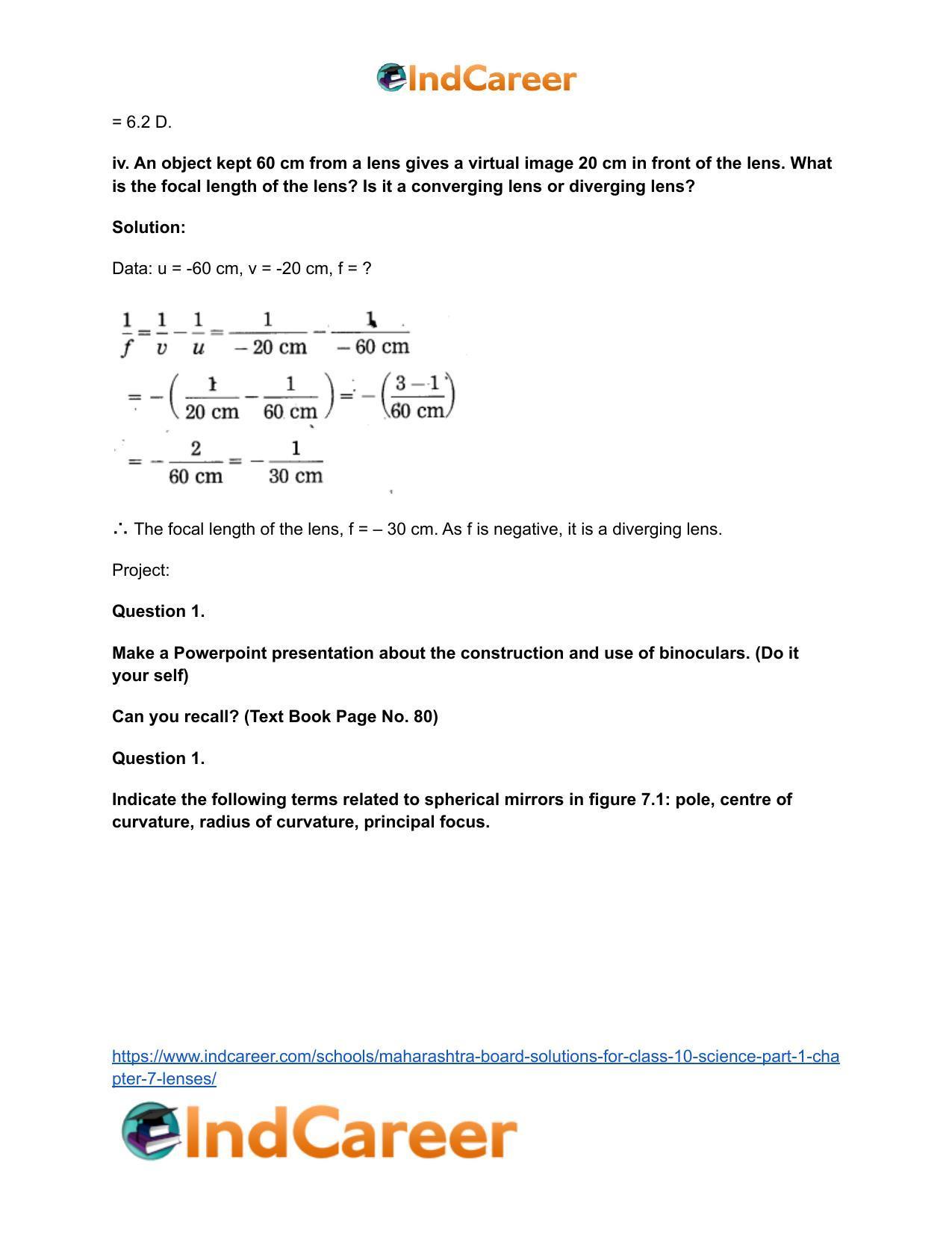 Maharashtra Board Solutions for Class 10- Science (Part 1): Chapter 7- Lenses - Page 15