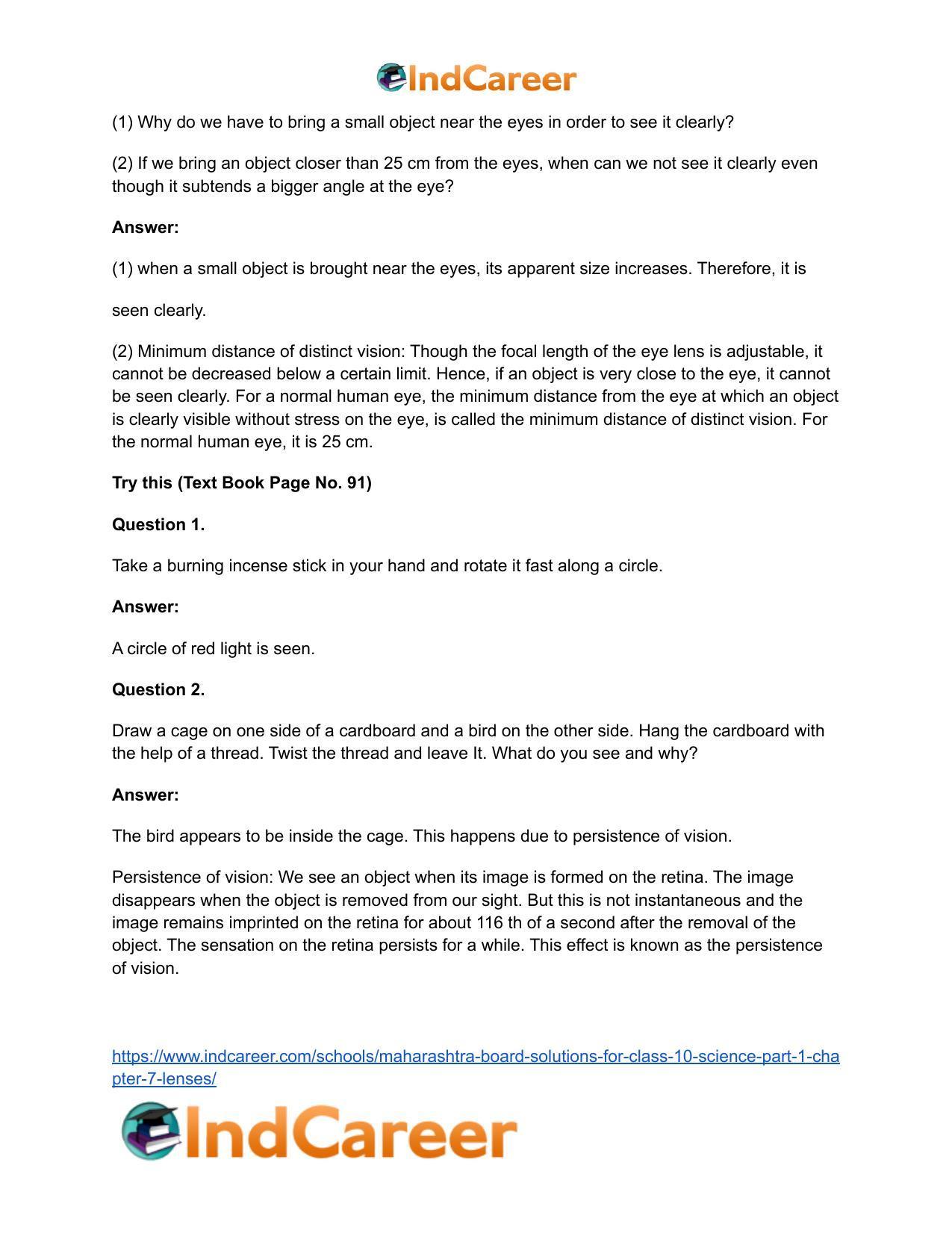 Maharashtra Board Solutions for Class 10- Science (Part 1): Chapter 7- Lenses - Page 18