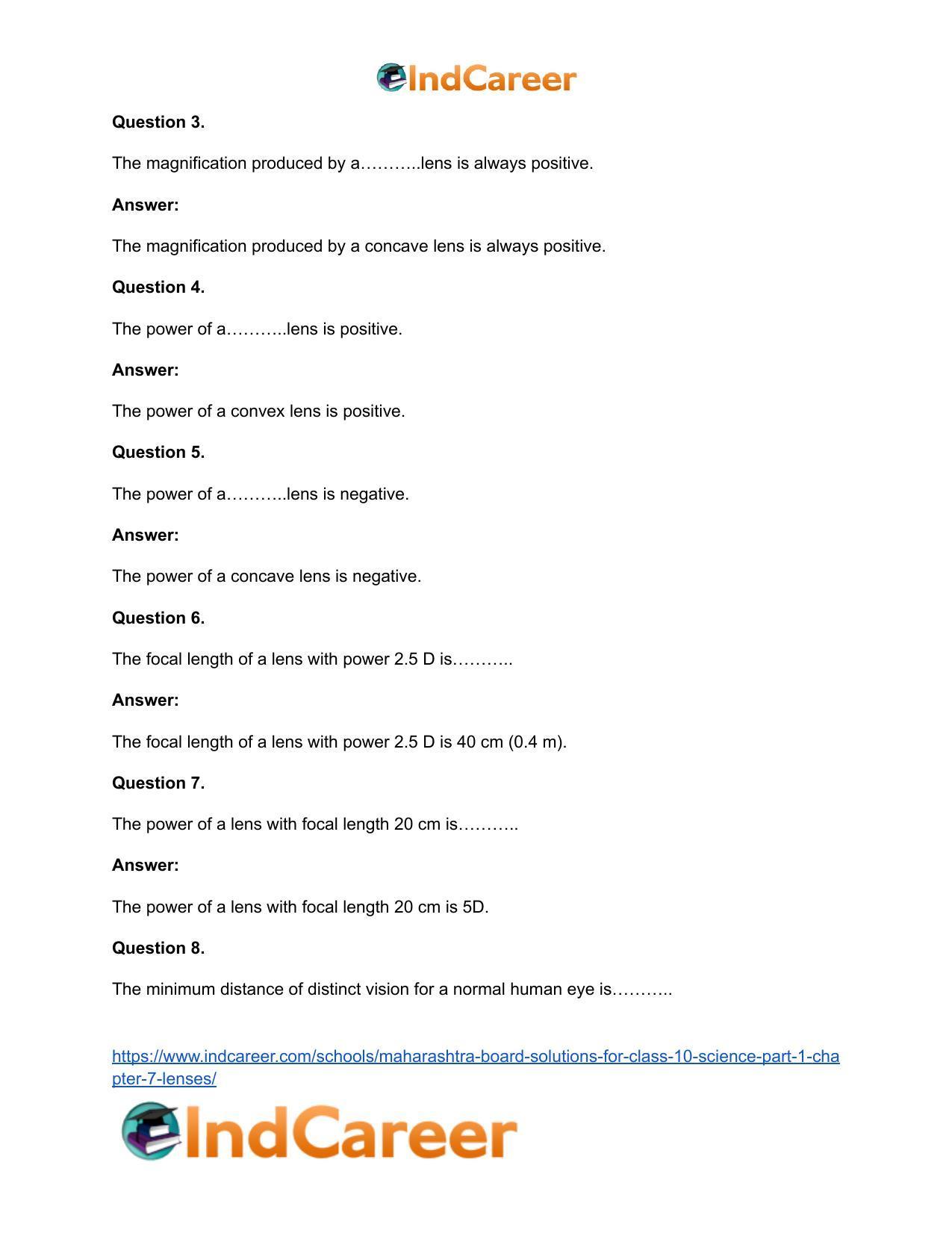 Maharashtra Board Solutions for Class 10- Science (Part 1): Chapter 7- Lenses - Page 20
