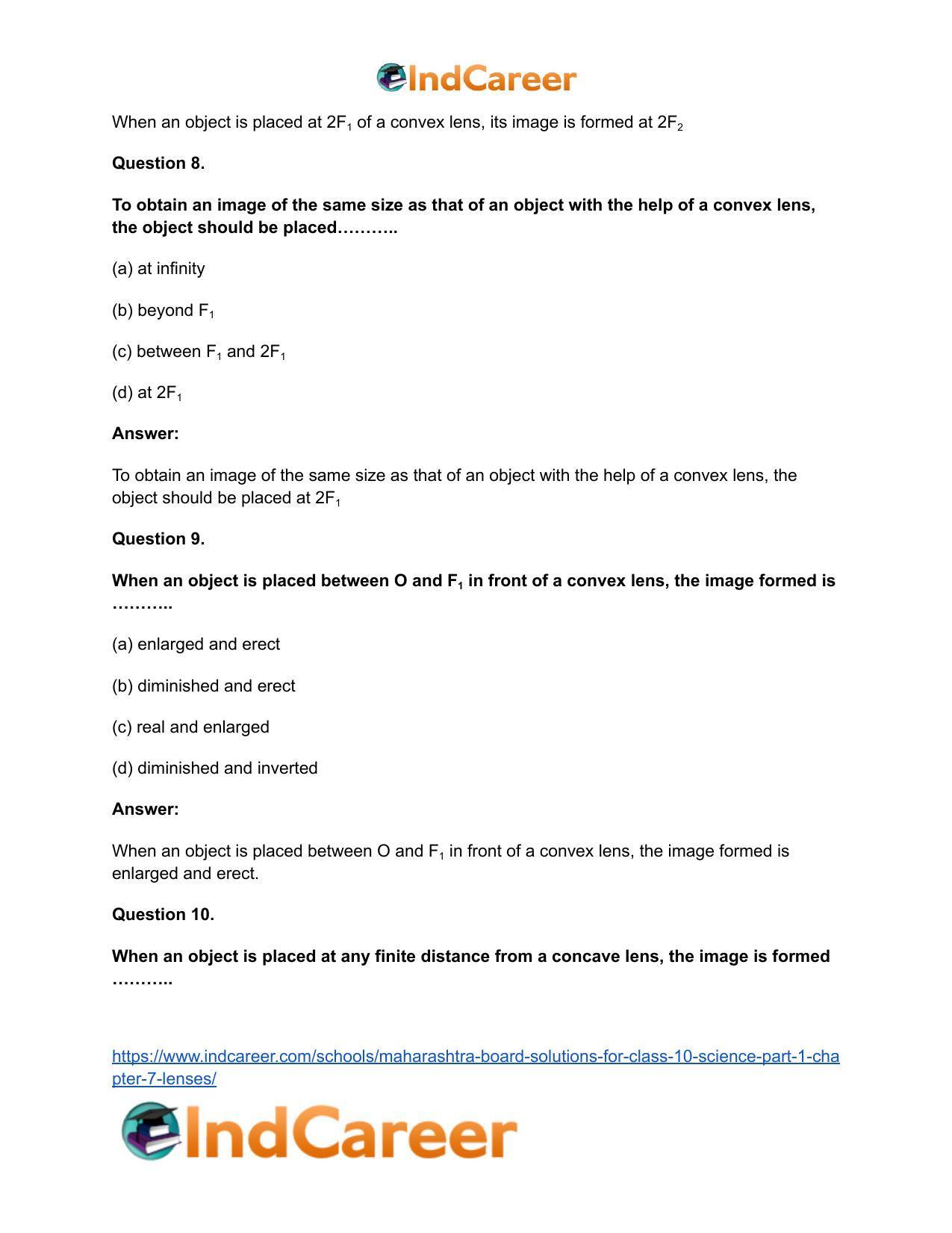 Maharashtra Board Solutions for Class 10- Science (Part 1): Chapter 7- Lenses - Page 24
