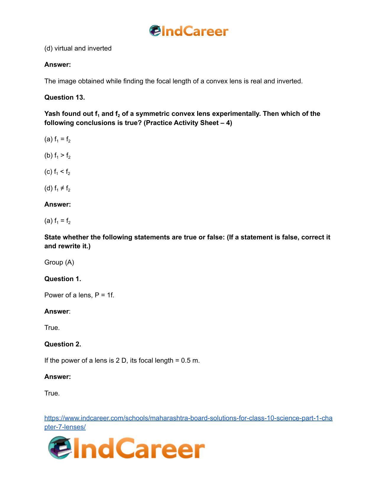 Maharashtra Board Solutions for Class 10- Science (Part 1): Chapter 7- Lenses - Page 26