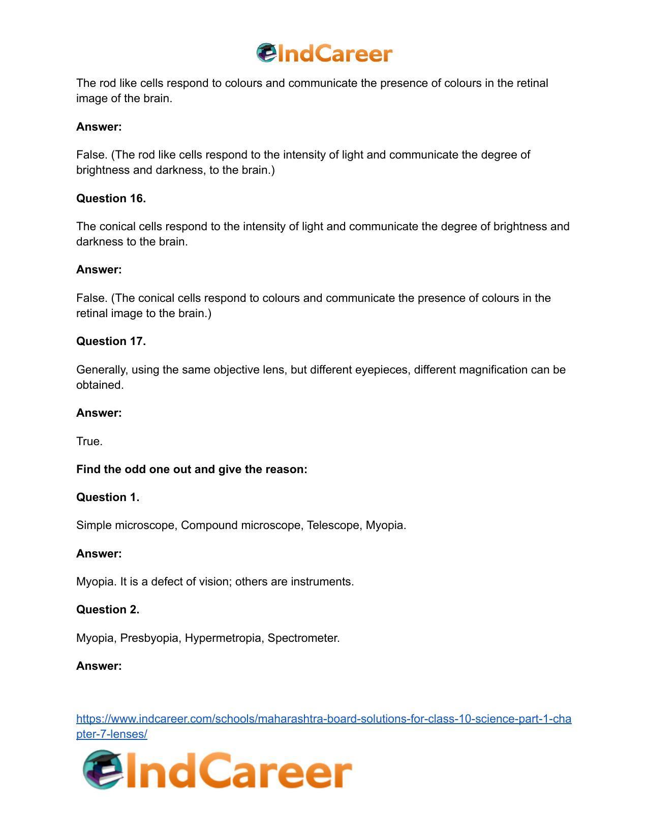Maharashtra Board Solutions for Class 10- Science (Part 1): Chapter 7- Lenses - Page 32