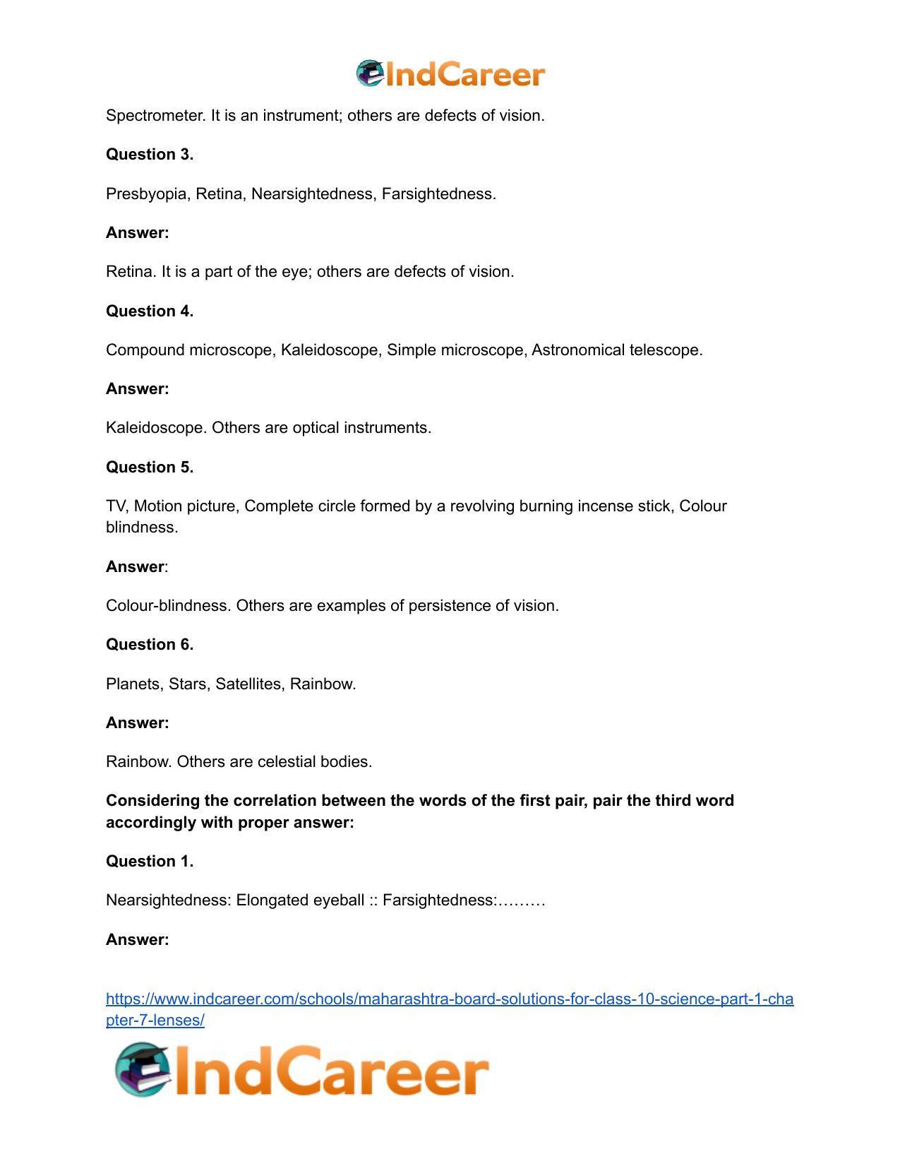 Maharashtra Board Solutions for Class 10- Science (Part 1): Chapter 7- Lenses - Page 33