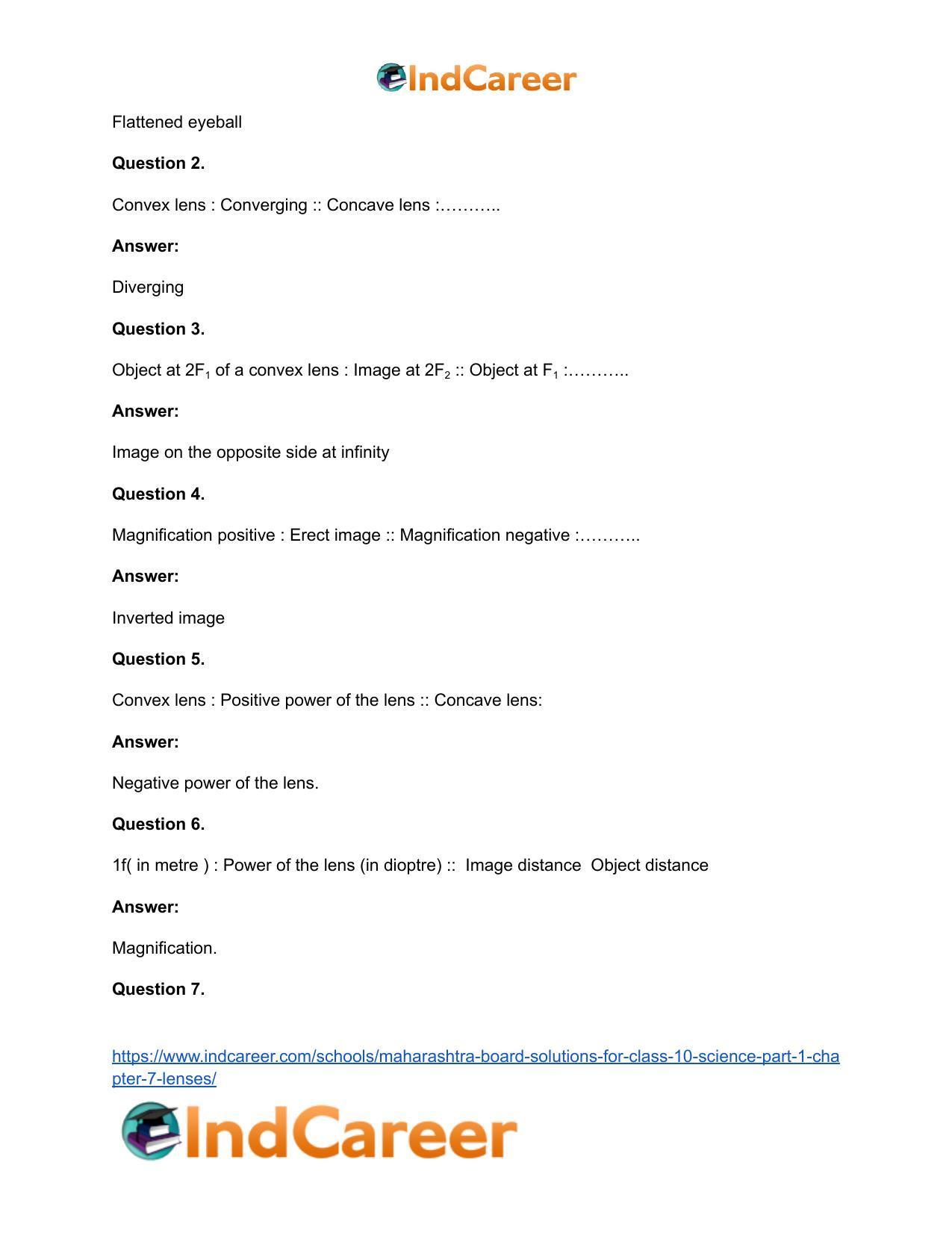Maharashtra Board Solutions for Class 10- Science (Part 1): Chapter 7- Lenses - Page 34