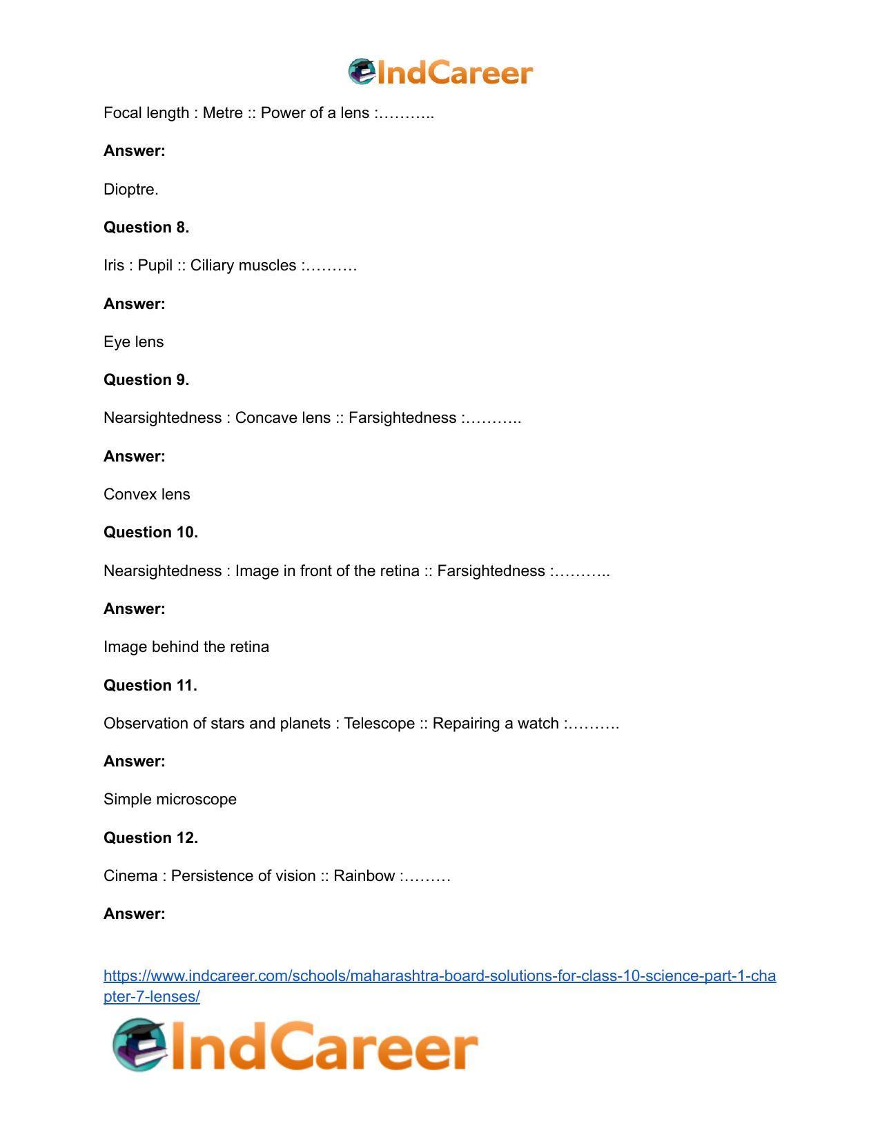 Maharashtra Board Solutions for Class 10- Science (Part 1): Chapter 7- Lenses - Page 35