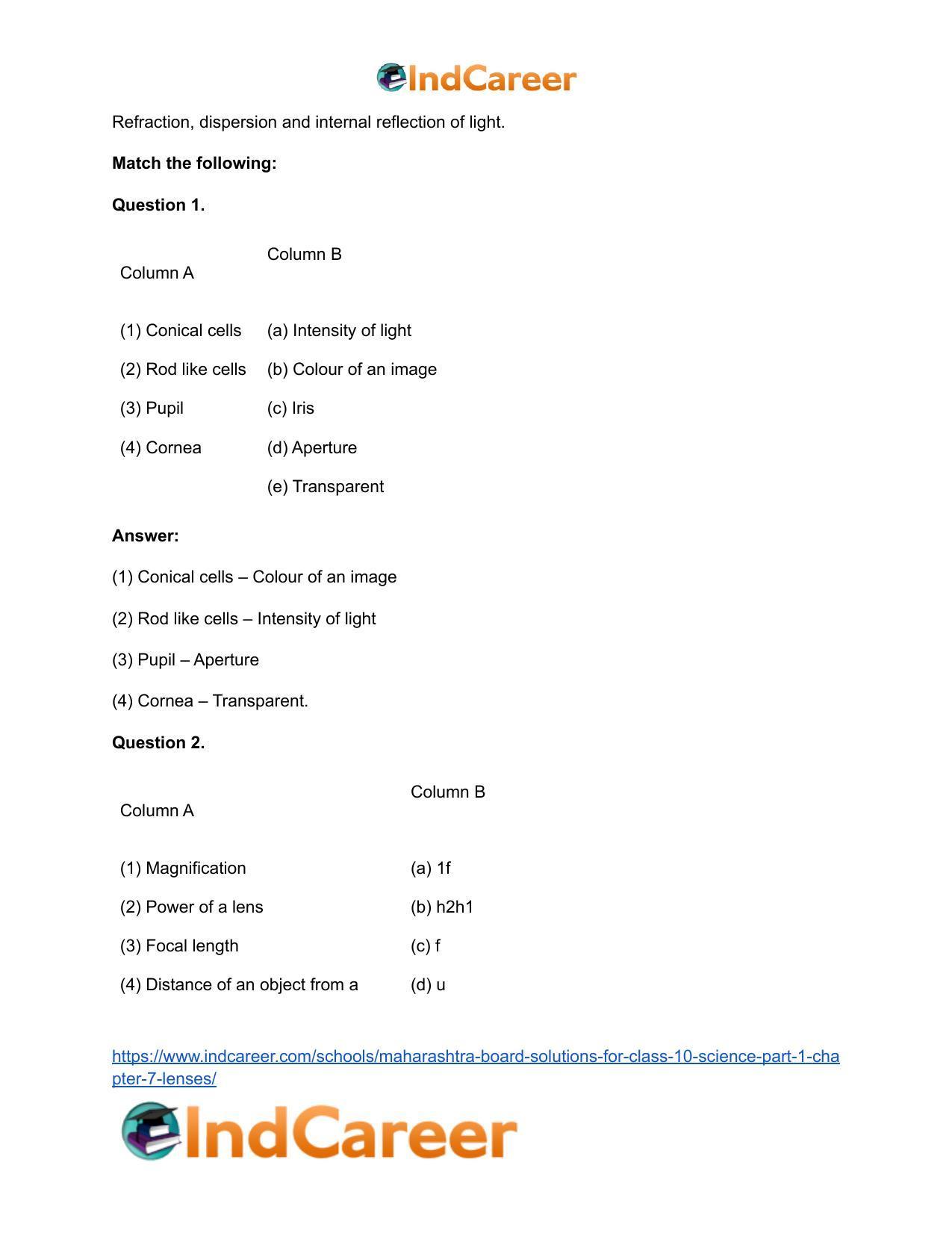 Maharashtra Board Solutions for Class 10- Science (Part 1): Chapter 7- Lenses - Page 36