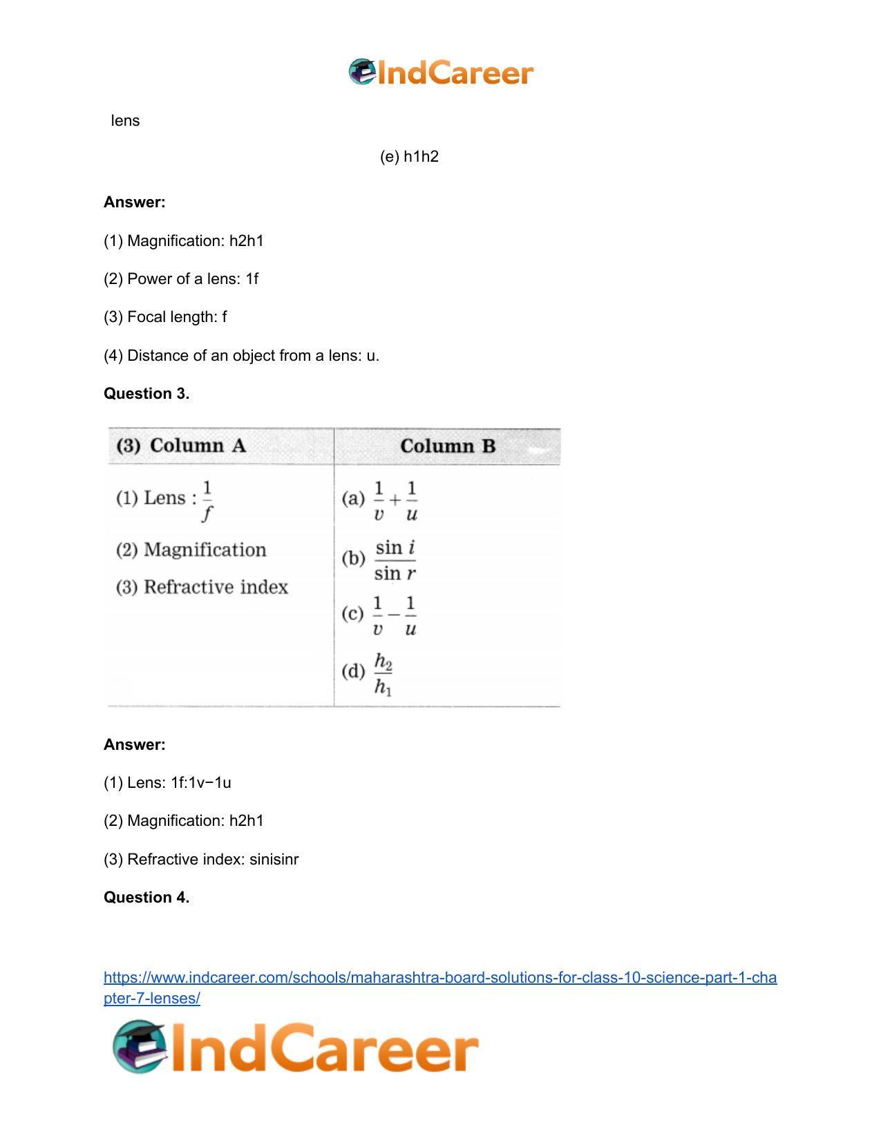 Maharashtra Board Solutions for Class 10- Science (Part 1): Chapter 7- Lenses - Page 37