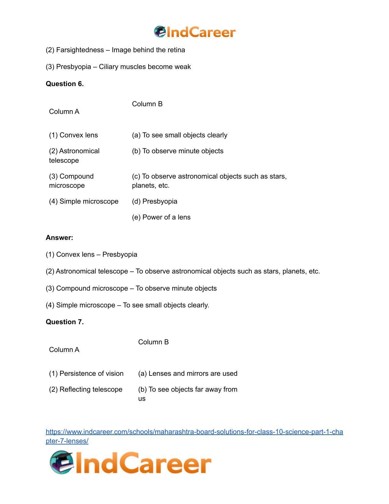 Maharashtra Board Solutions for Class 10- Science (Part 1): Chapter 7- Lenses - Page 39