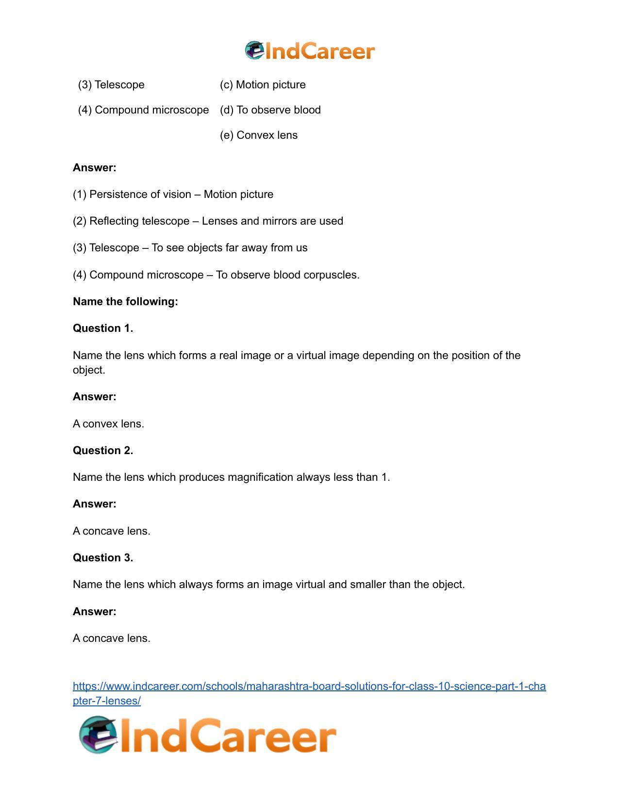 Maharashtra Board Solutions for Class 10- Science (Part 1): Chapter 7- Lenses - Page 40