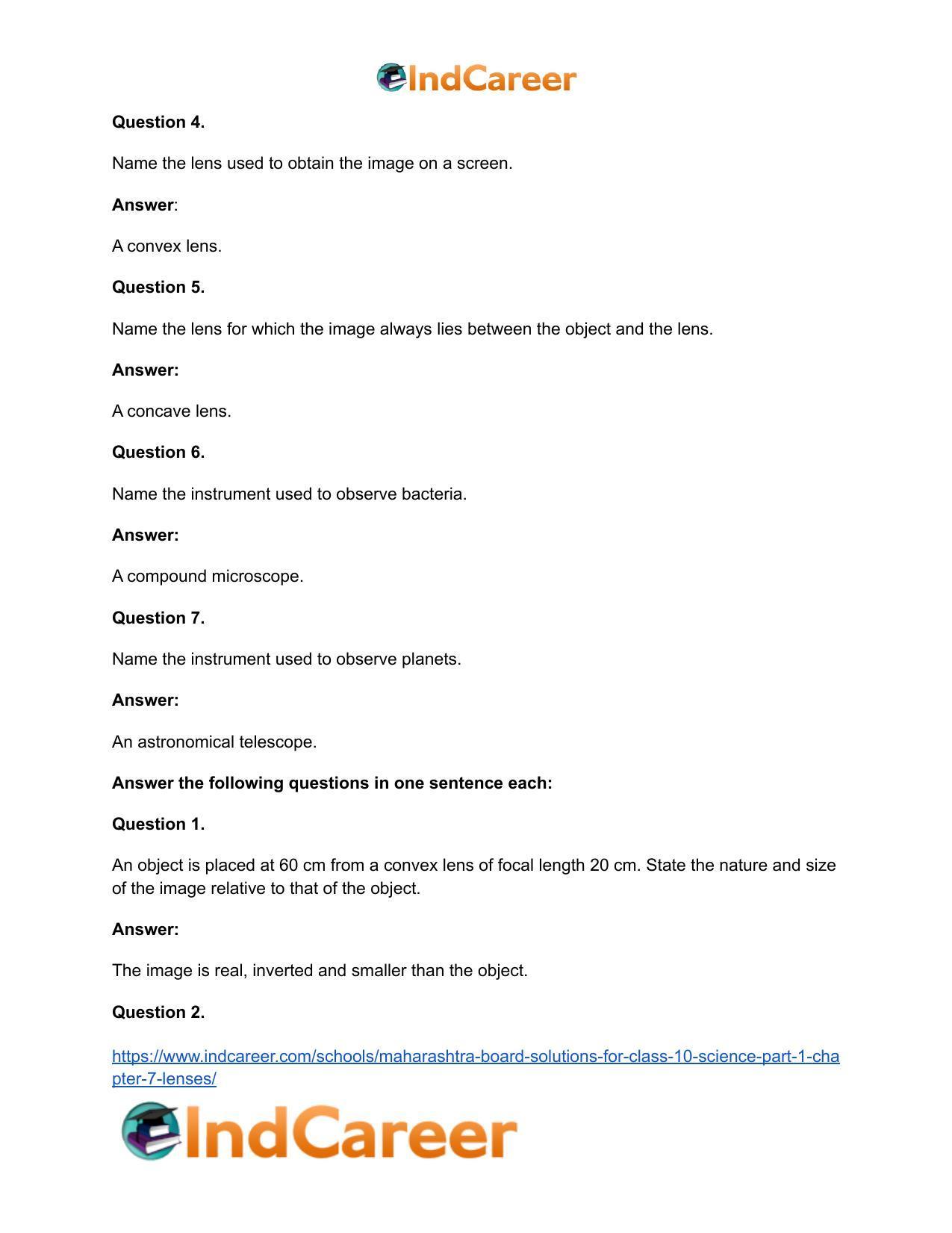 Maharashtra Board Solutions for Class 10- Science (Part 1): Chapter 7- Lenses - Page 41