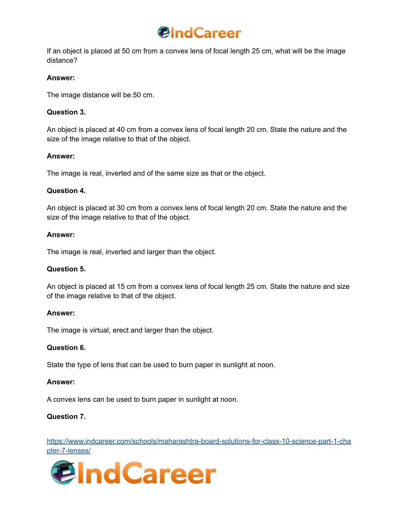 Maharashtra Board Solutions for Class 10- Science (Part 1): Chapter 7- Lenses - Page 42