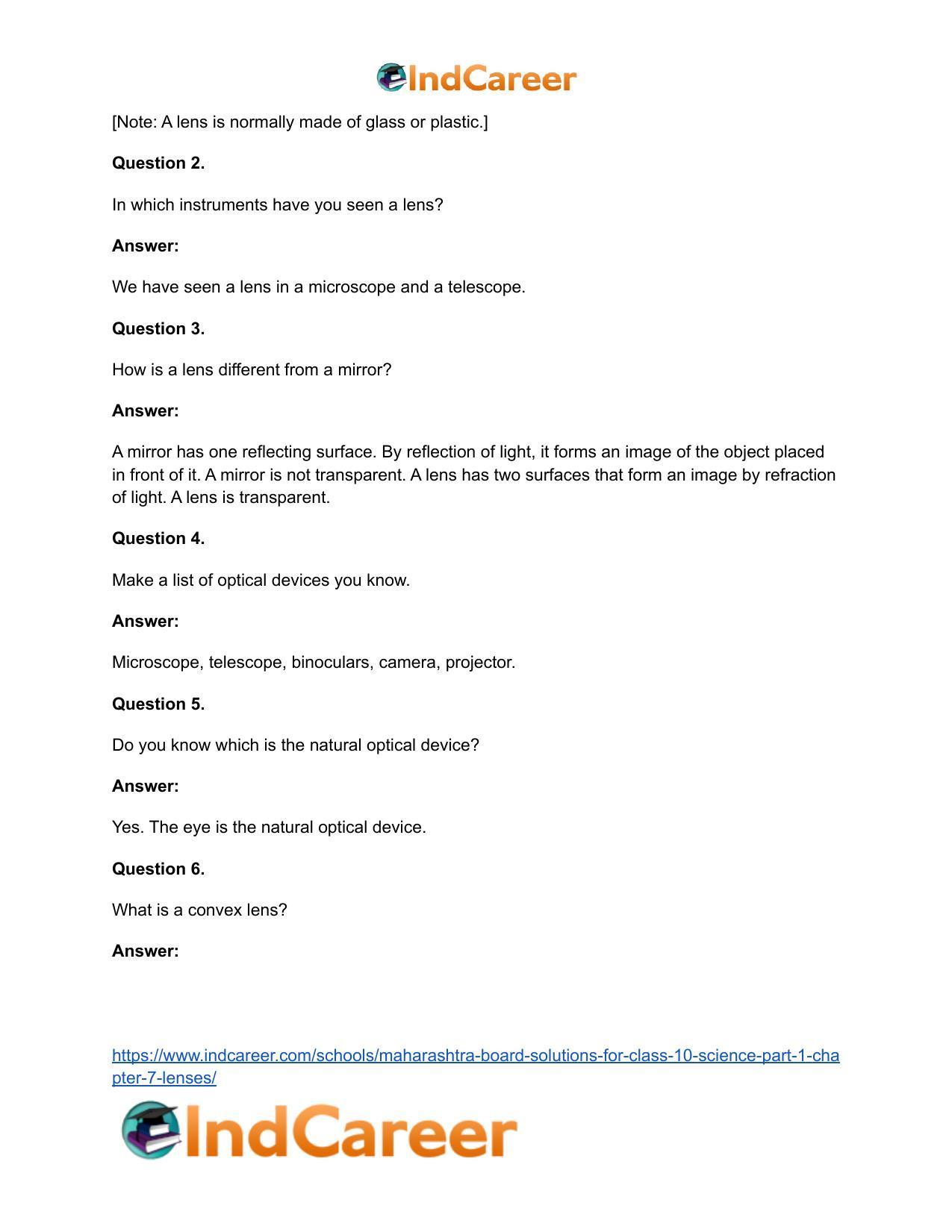 Maharashtra Board Solutions for Class 10- Science (Part 1): Chapter 7- Lenses - Page 44