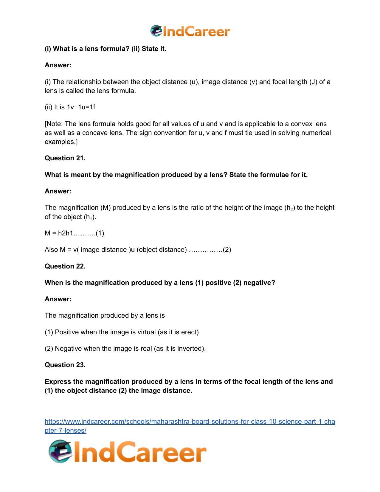 Maharashtra Board Solutions for Class 10- Science (Part 1): Chapter 7- Lenses - Page 60