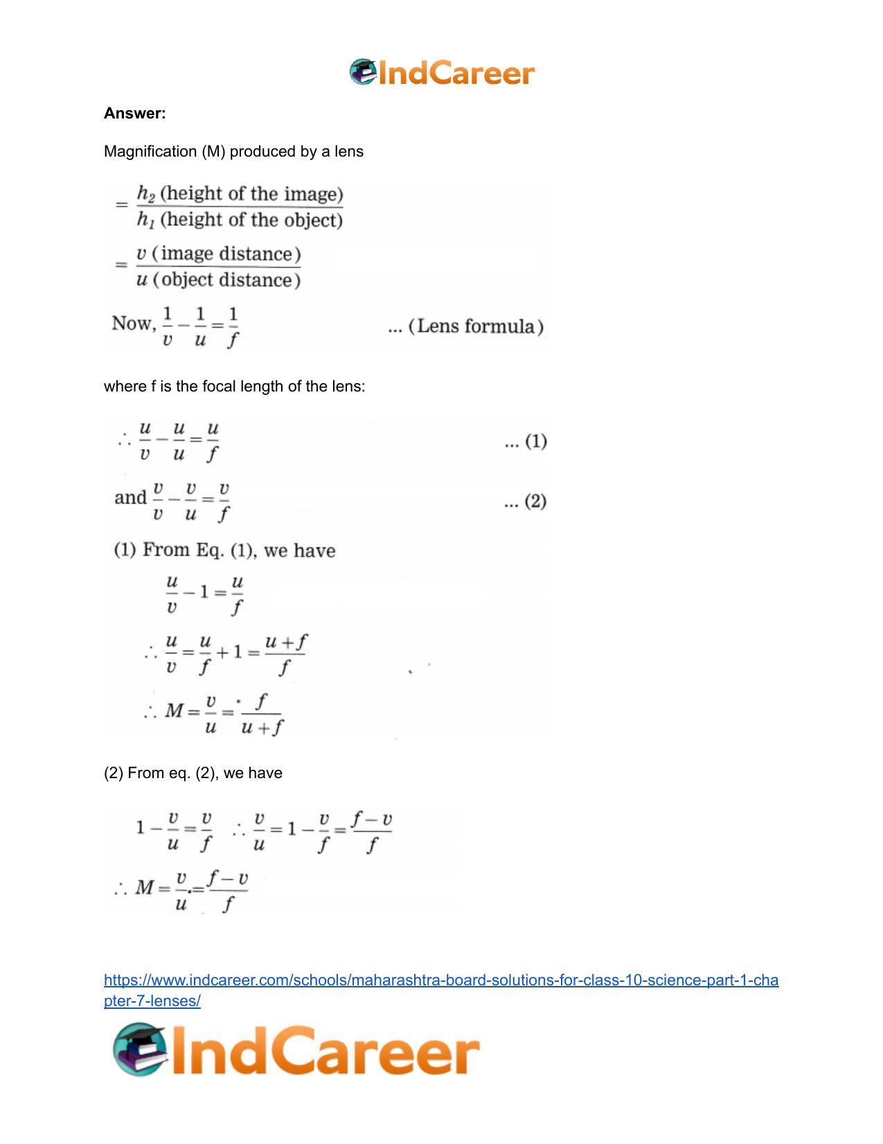 Maharashtra Board Solutions for Class 10- Science (Part 1): Chapter 7- Lenses - Page 61