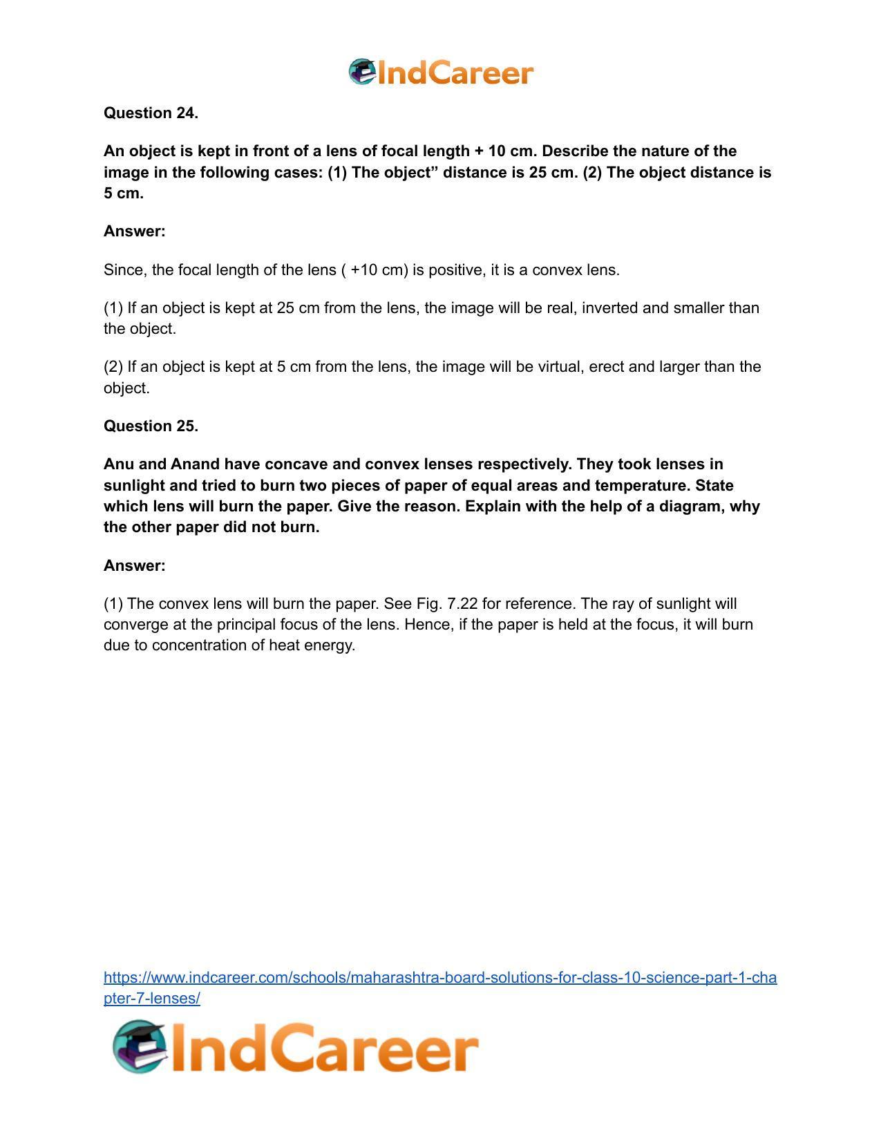 Maharashtra Board Solutions for Class 10- Science (Part 1): Chapter 7- Lenses - Page 62