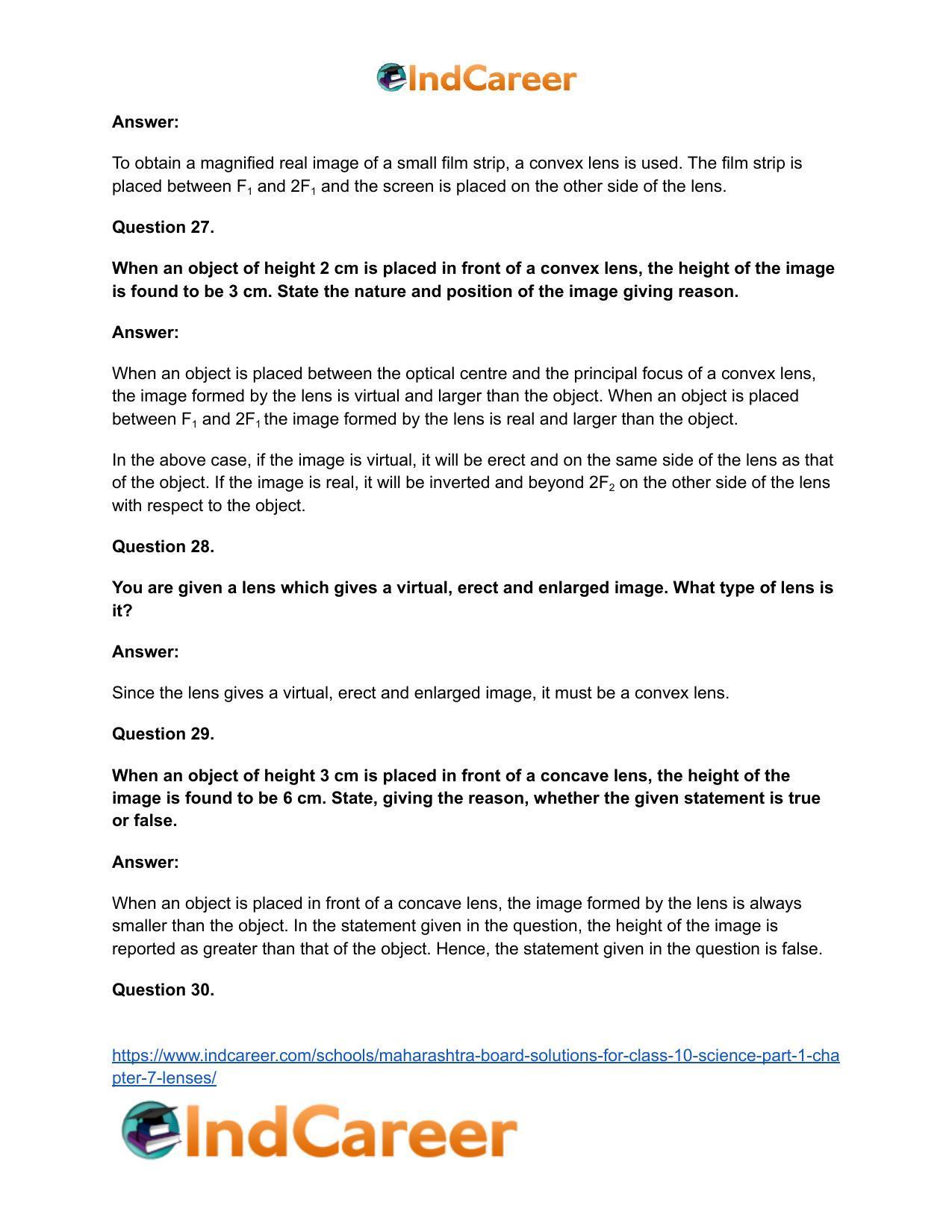 Maharashtra Board Solutions for Class 10- Science (Part 1): Chapter 7- Lenses - Page 64