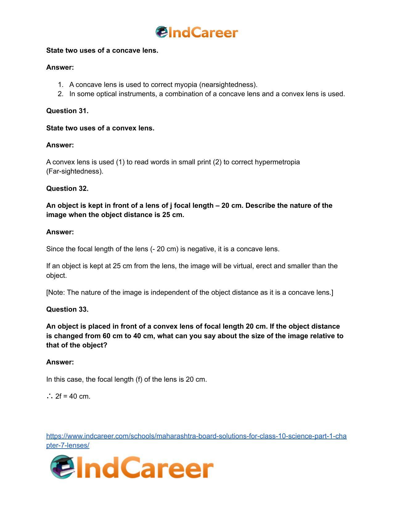 Maharashtra Board Solutions for Class 10- Science (Part 1): Chapter 7- Lenses - Page 65
