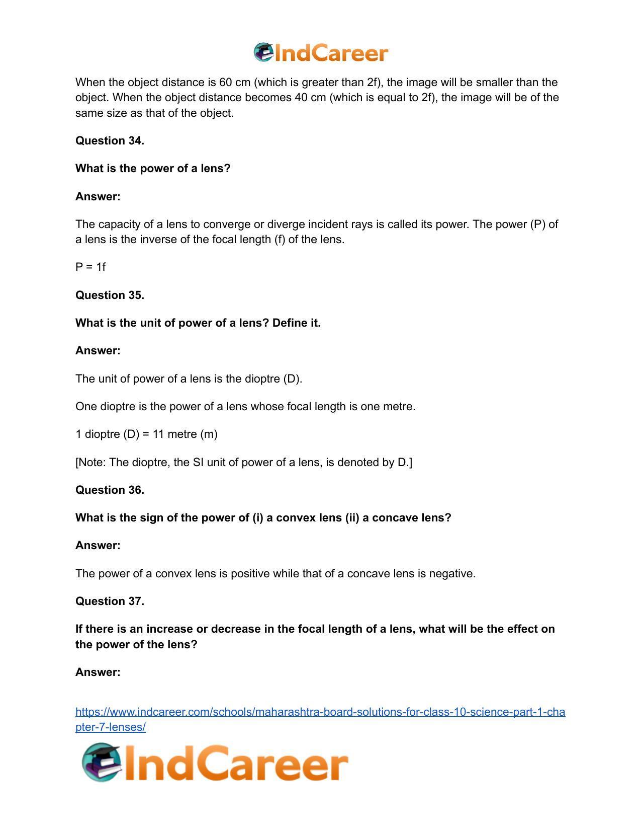Maharashtra Board Solutions for Class 10- Science (Part 1): Chapter 7- Lenses - Page 66