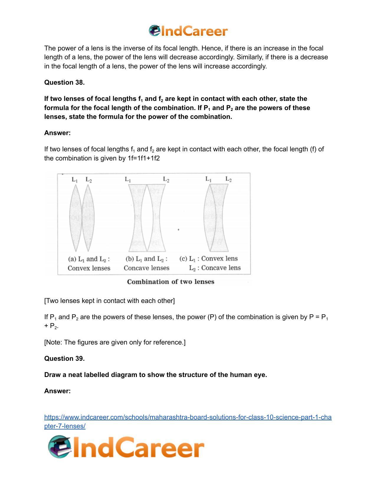 Maharashtra Board Solutions for Class 10- Science (Part 1): Chapter 7- Lenses - Page 67