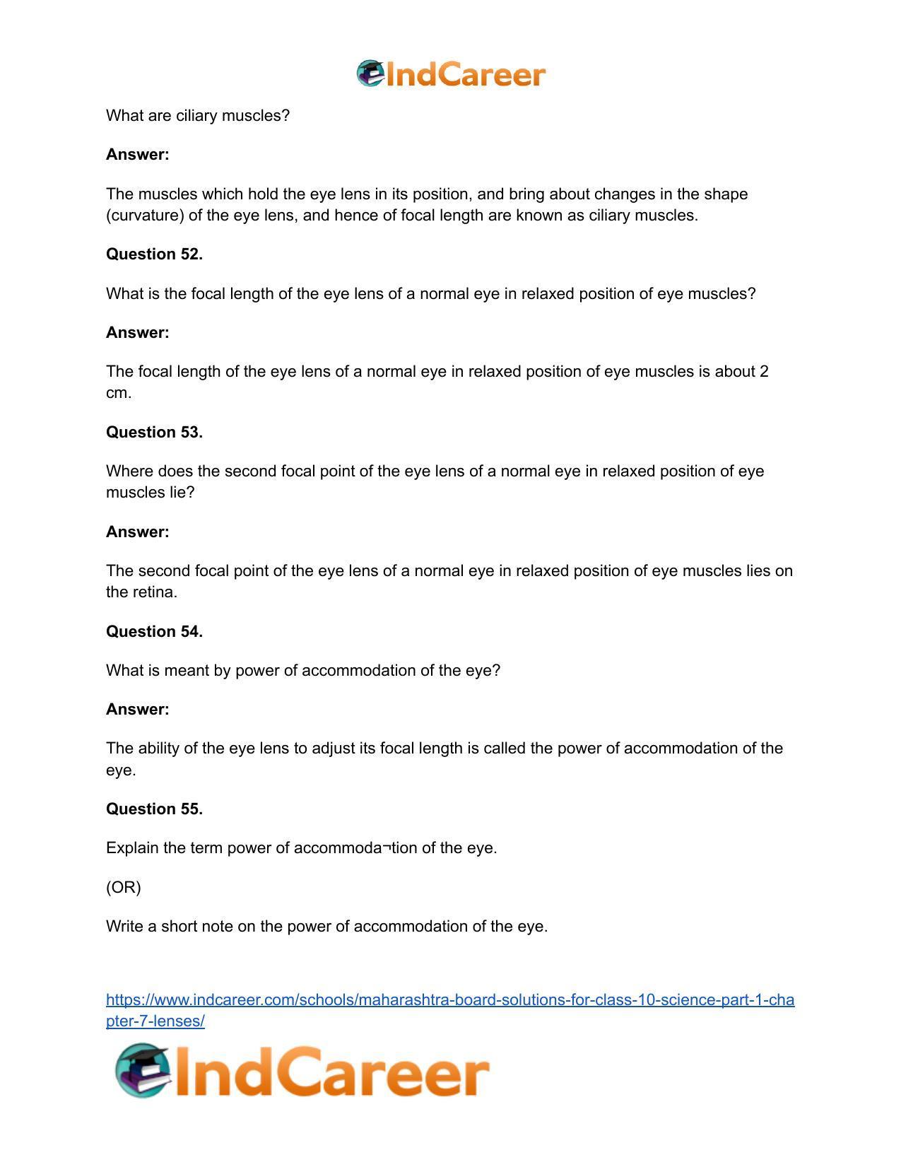 Maharashtra Board Solutions for Class 10- Science (Part 1): Chapter 7- Lenses - Page 71