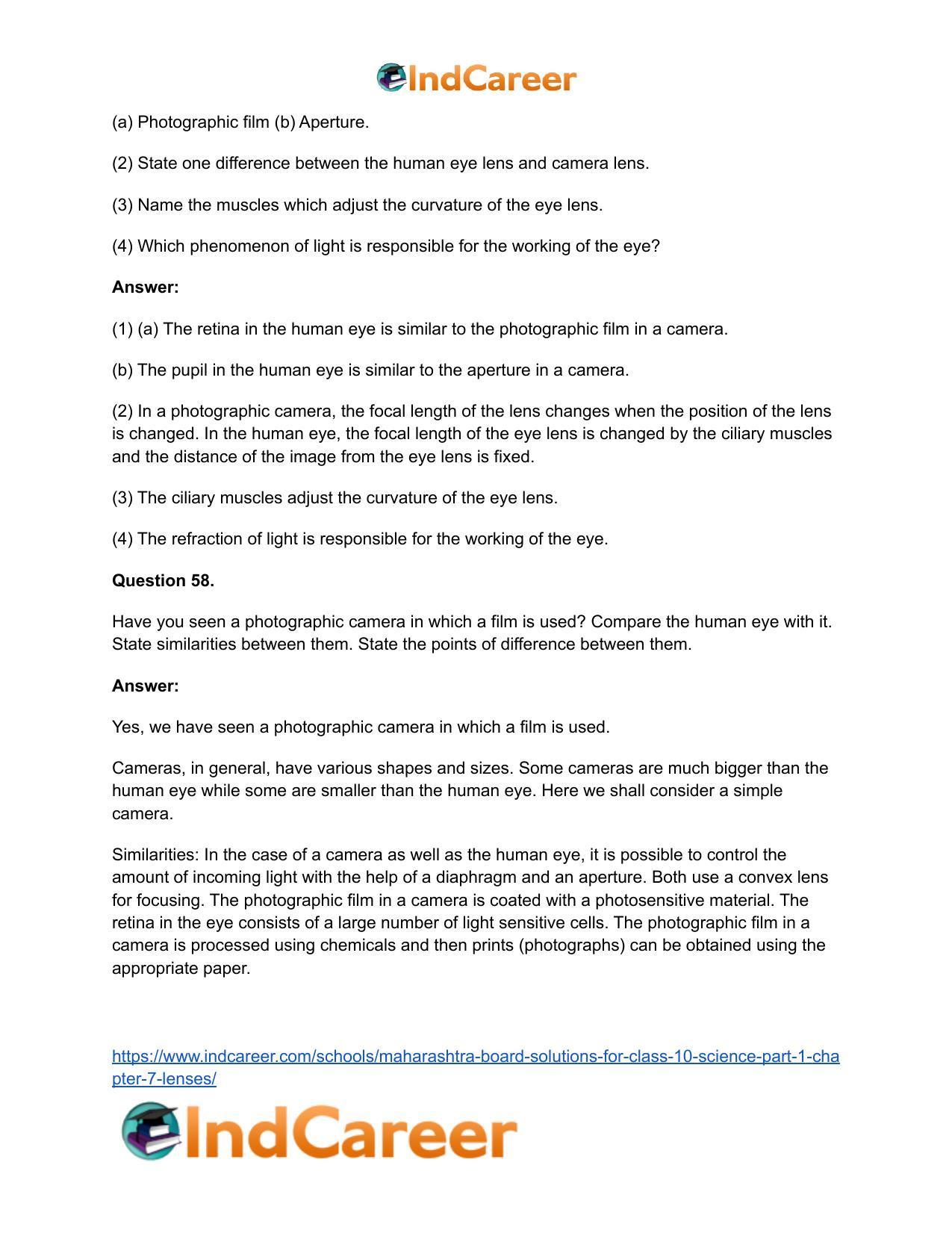 Maharashtra Board Solutions for Class 10- Science (Part 1): Chapter 7- Lenses - Page 73