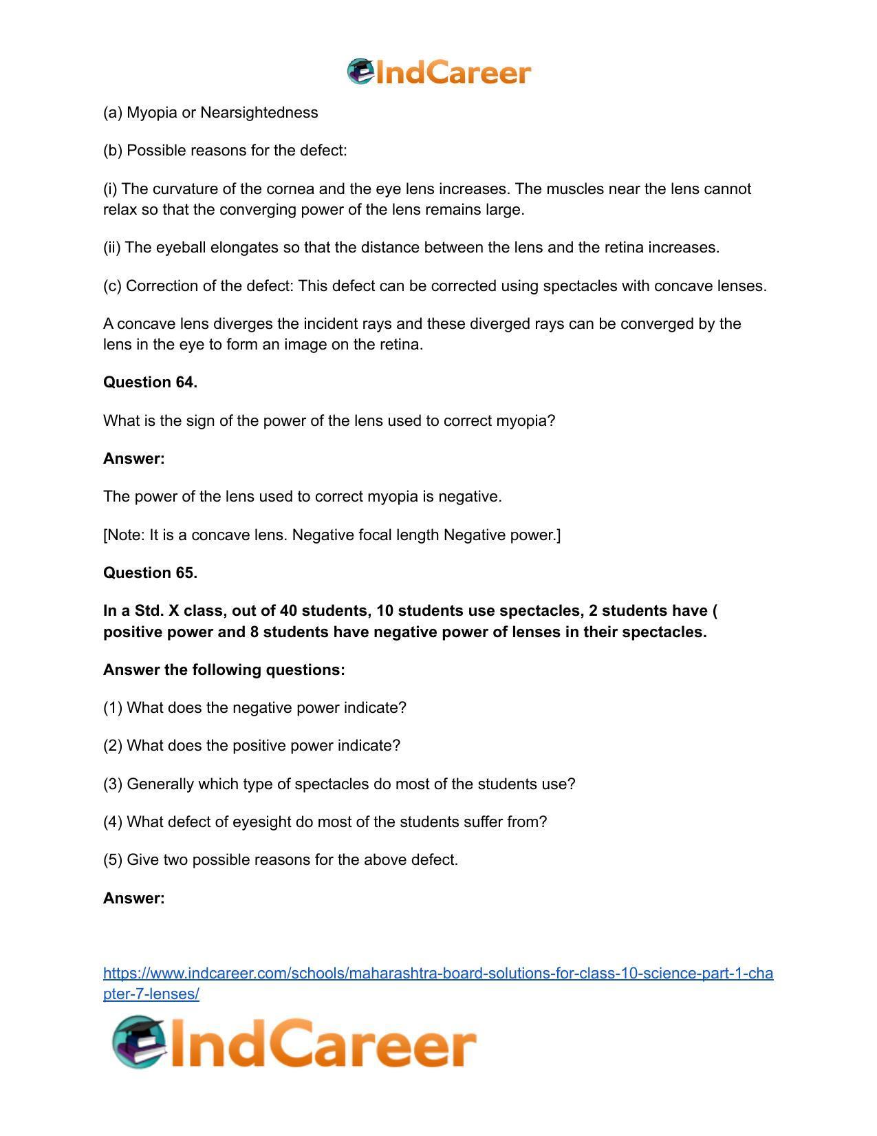 Maharashtra Board Solutions for Class 10- Science (Part 1): Chapter 7- Lenses - Page 77