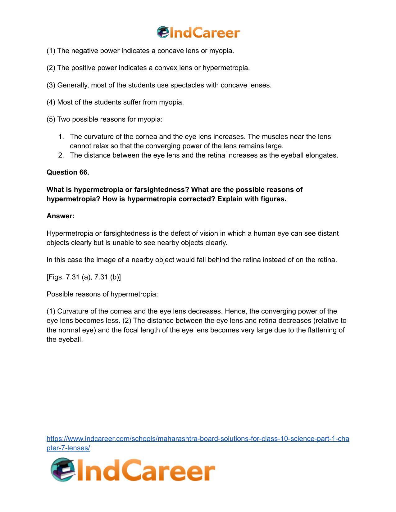 Maharashtra Board Solutions for Class 10- Science (Part 1): Chapter 7- Lenses - Page 78