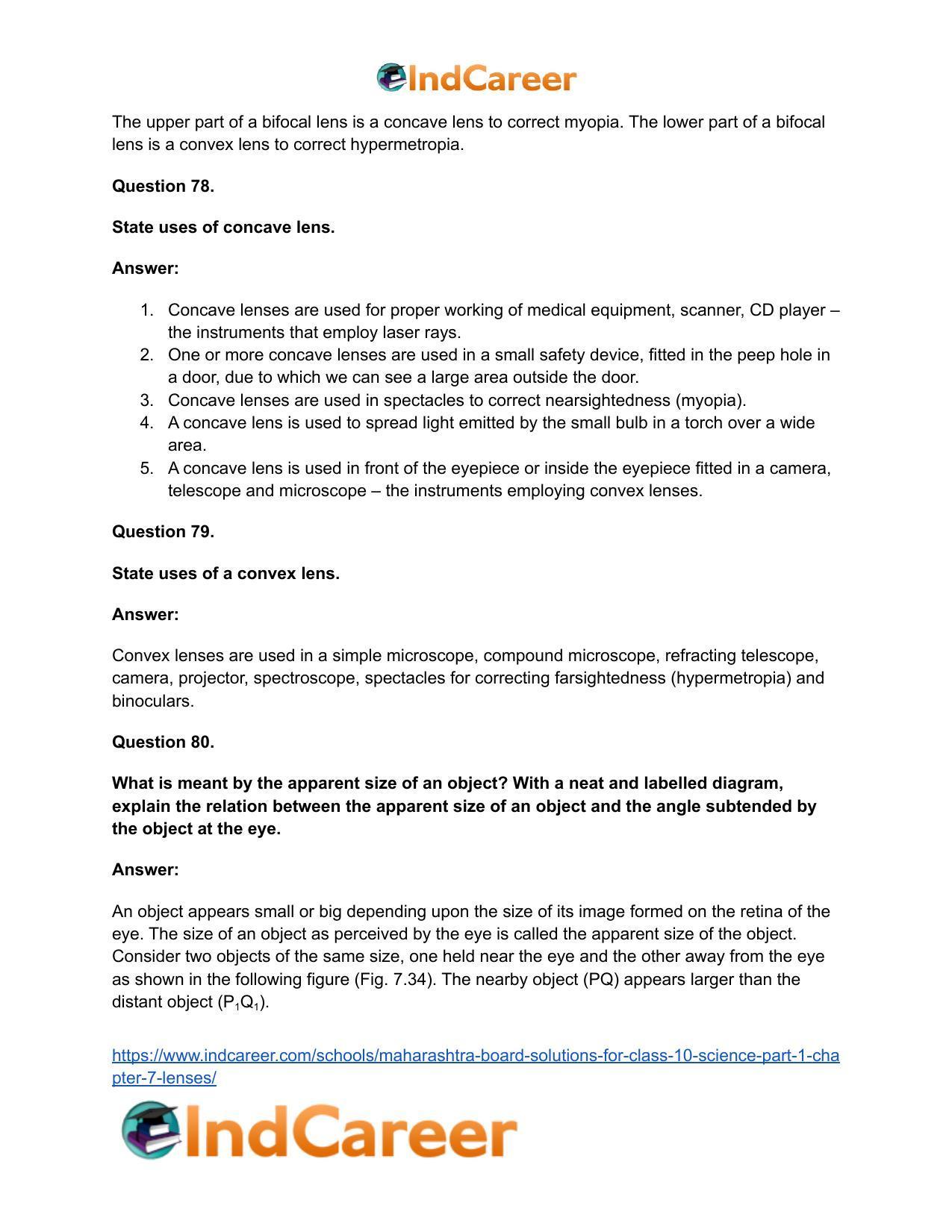 Maharashtra Board Solutions for Class 10- Science (Part 1): Chapter 7- Lenses - Page 85
