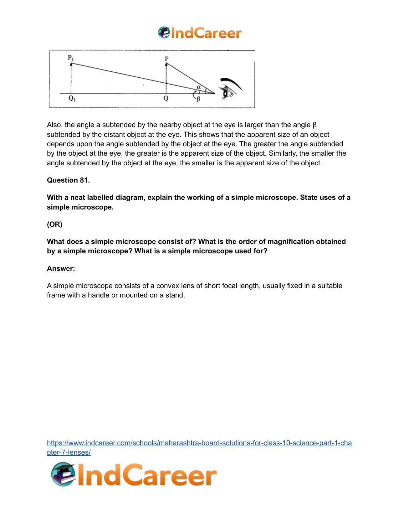 Maharashtra Board Solutions for Class 10- Science (Part 1): Chapter 7- Lenses - Page 86