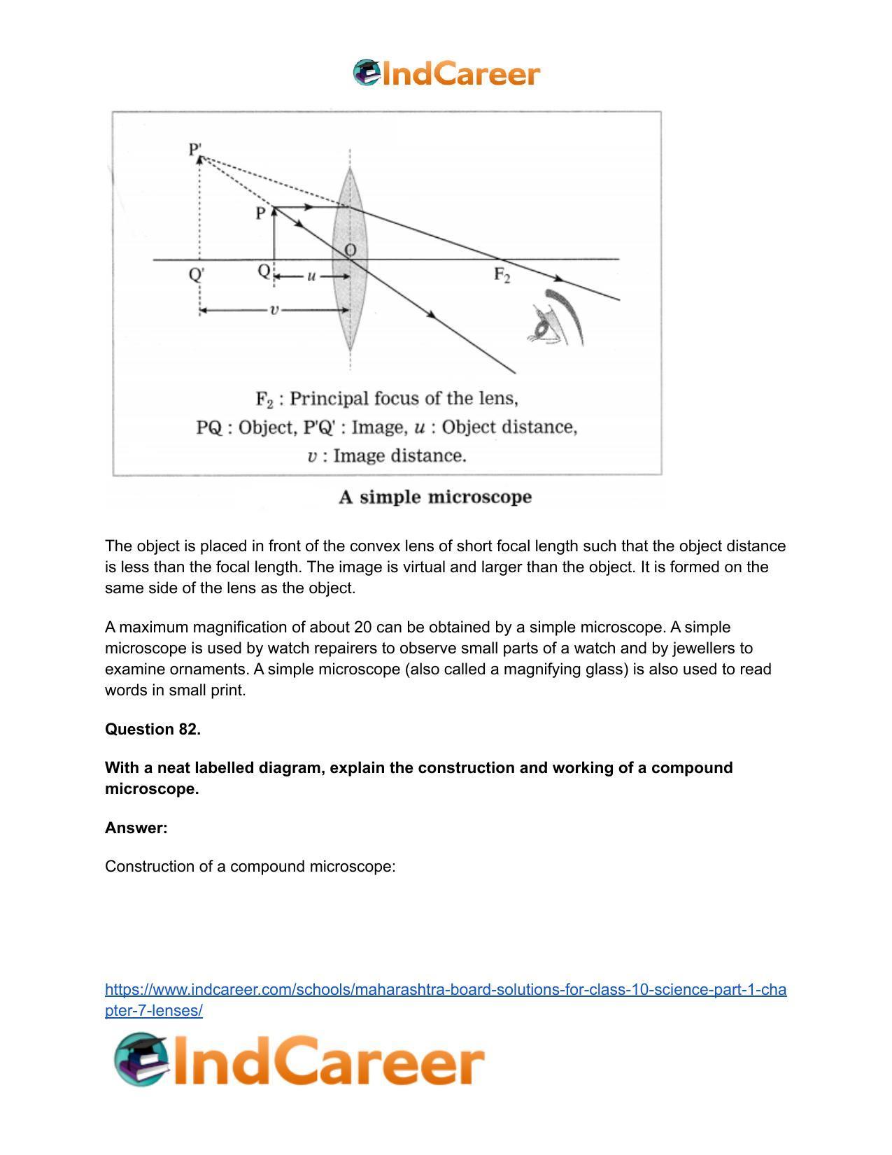 Maharashtra Board Solutions for Class 10- Science (Part 1): Chapter 7- Lenses - Page 87