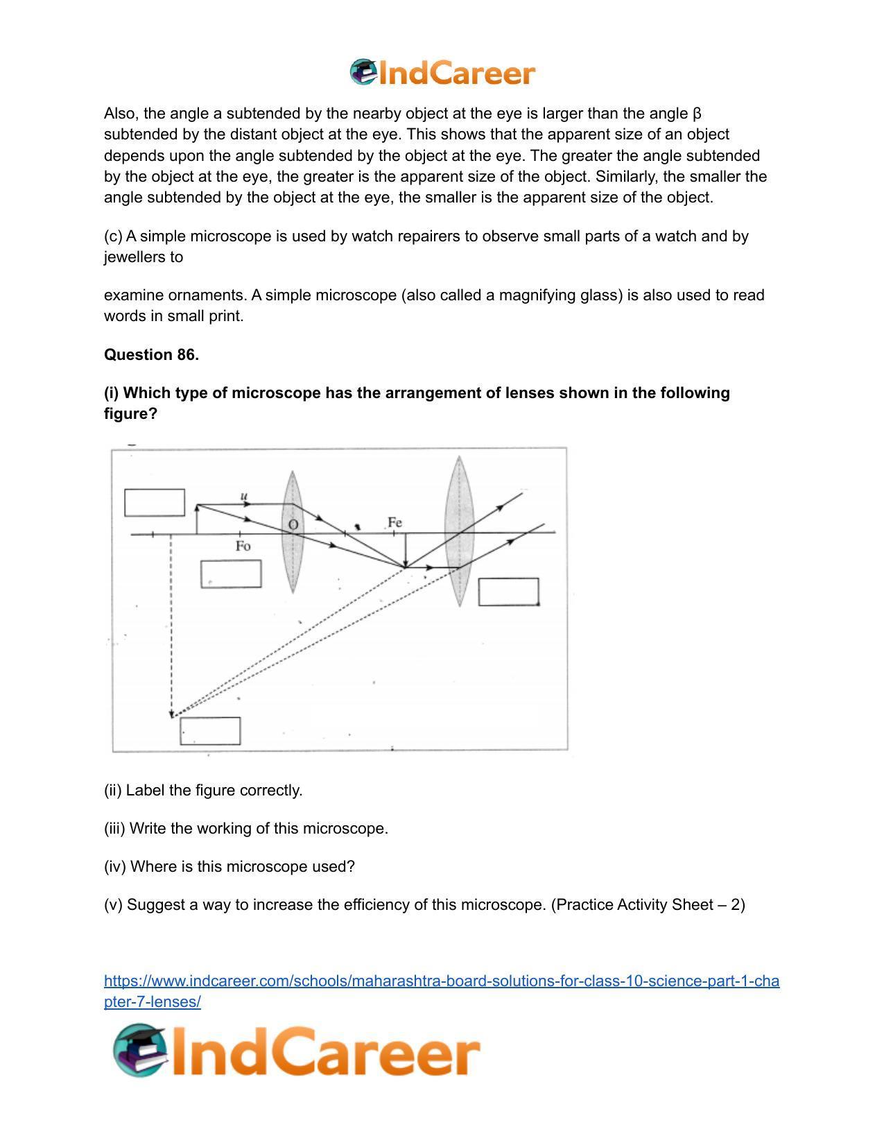 Maharashtra Board Solutions for Class 10- Science (Part 1): Chapter 7- Lenses - Page 91