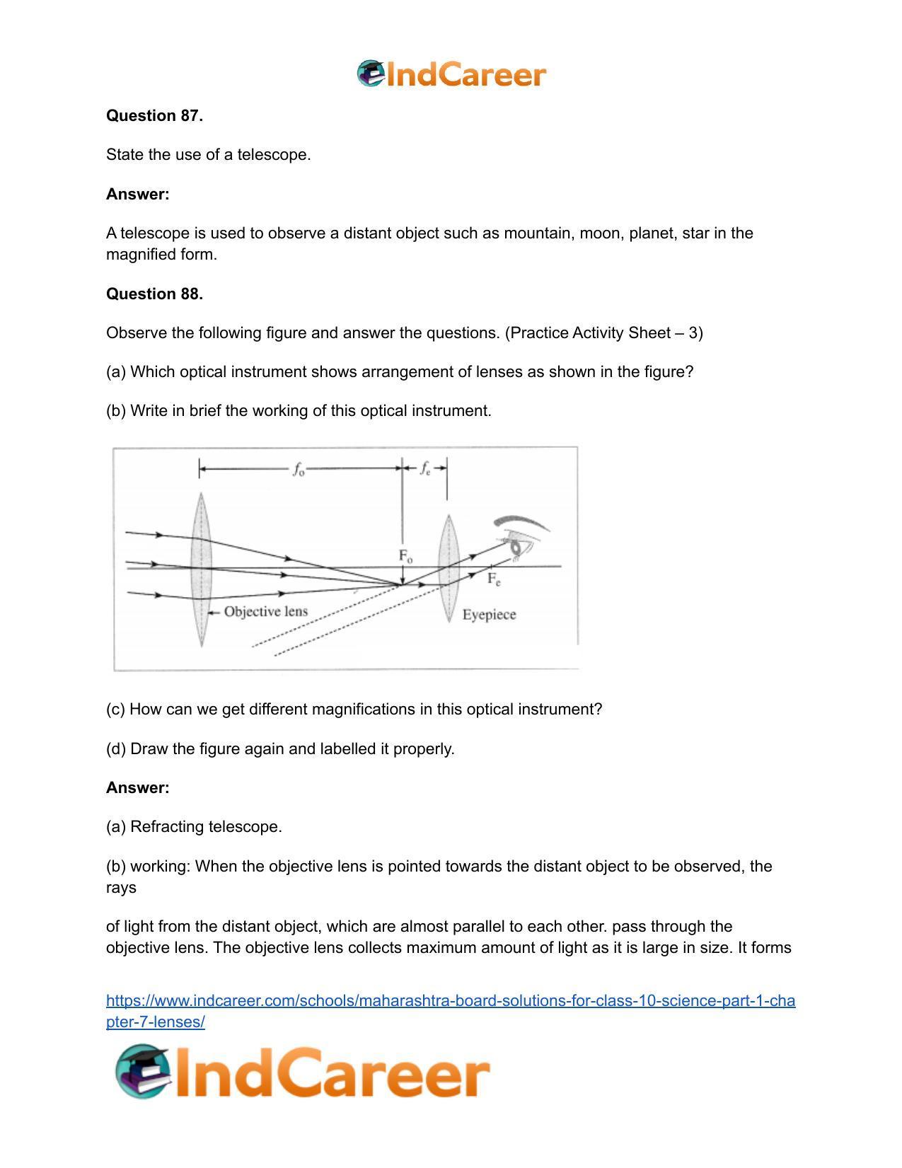 Maharashtra Board Solutions for Class 10- Science (Part 1): Chapter 7- Lenses - Page 93