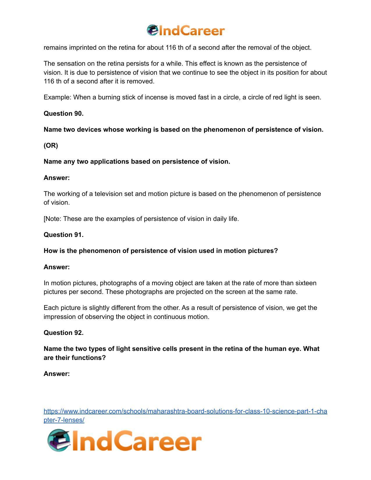 Maharashtra Board Solutions for Class 10- Science (Part 1): Chapter 7- Lenses - Page 95