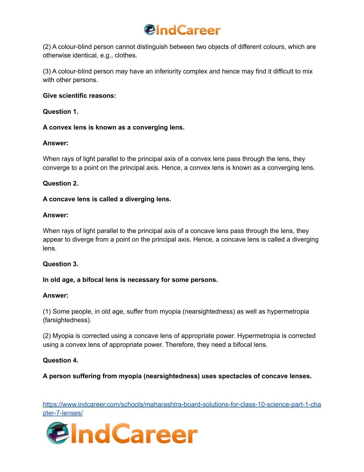 Maharashtra Board Solutions for Class 10- Science (Part 1): Chapter 7- Lenses - Page 98
