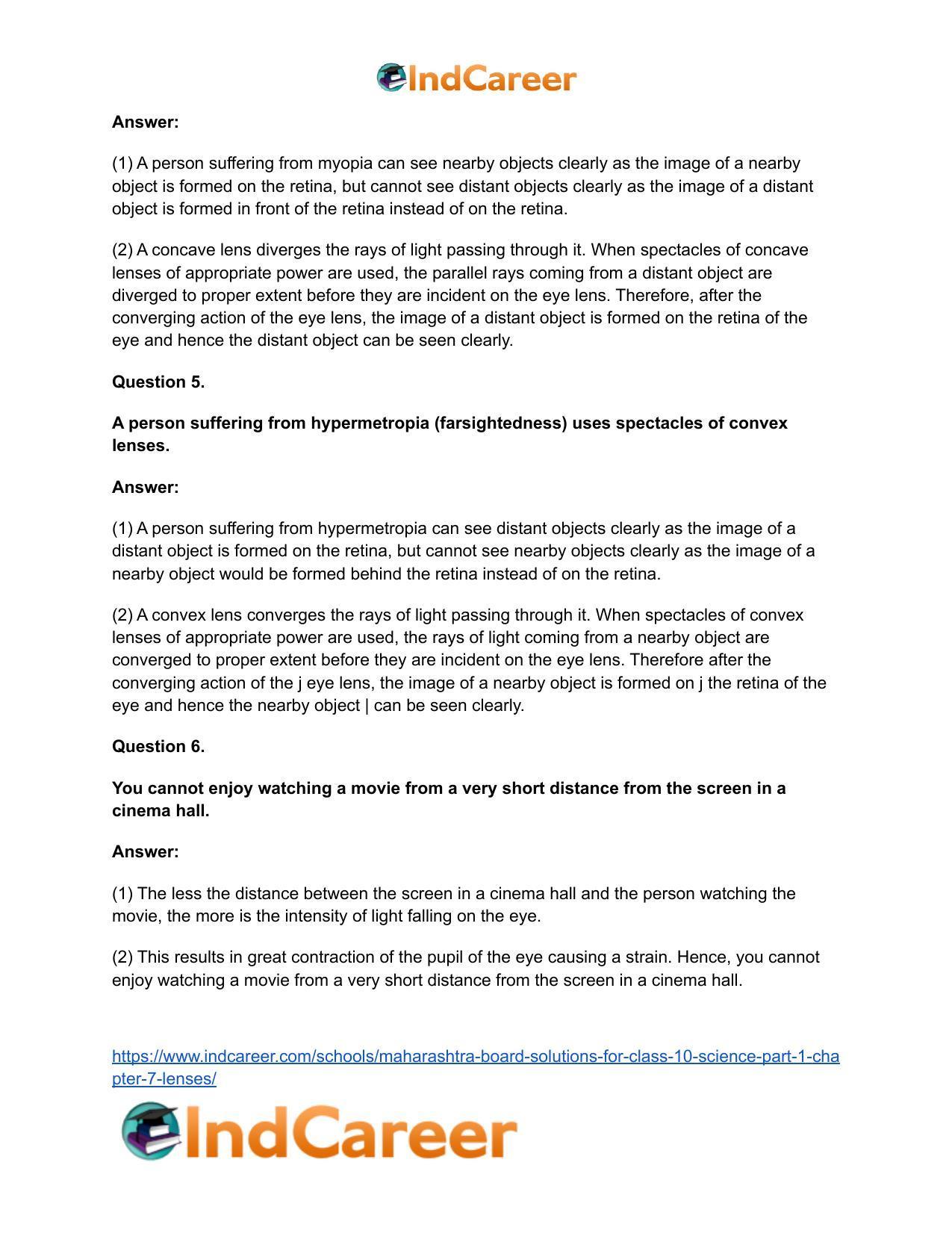 Maharashtra Board Solutions for Class 10- Science (Part 1): Chapter 7- Lenses - Page 99