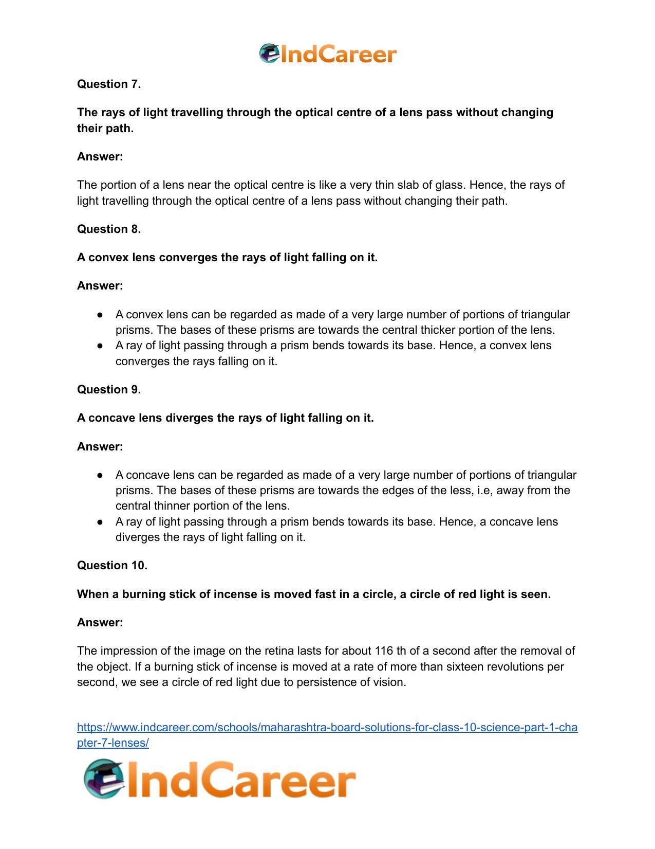 Maharashtra Board Solutions for Class 10- Science (Part 1): Chapter 7- Lenses - Page 100