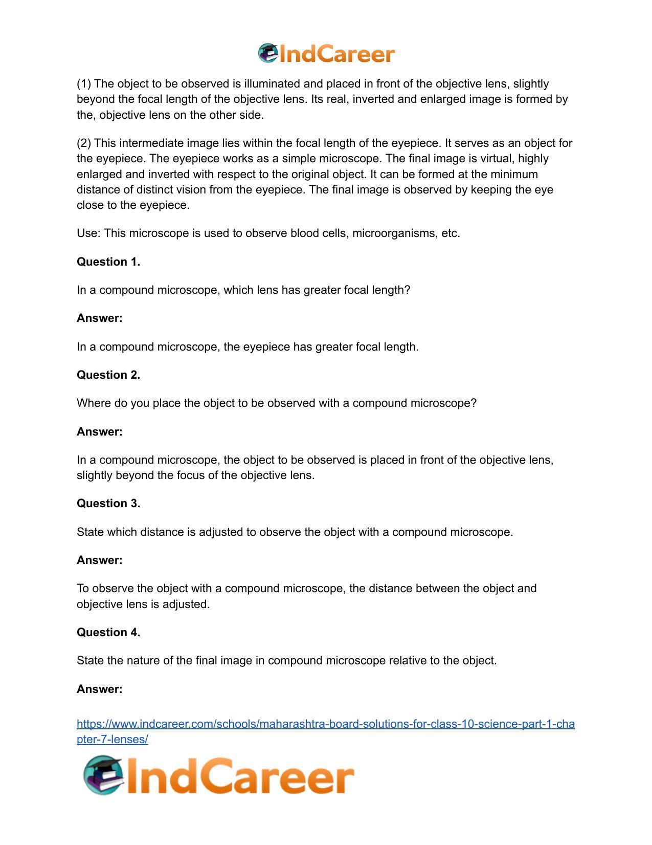 Maharashtra Board Solutions for Class 10- Science (Part 1): Chapter 7- Lenses - Page 104