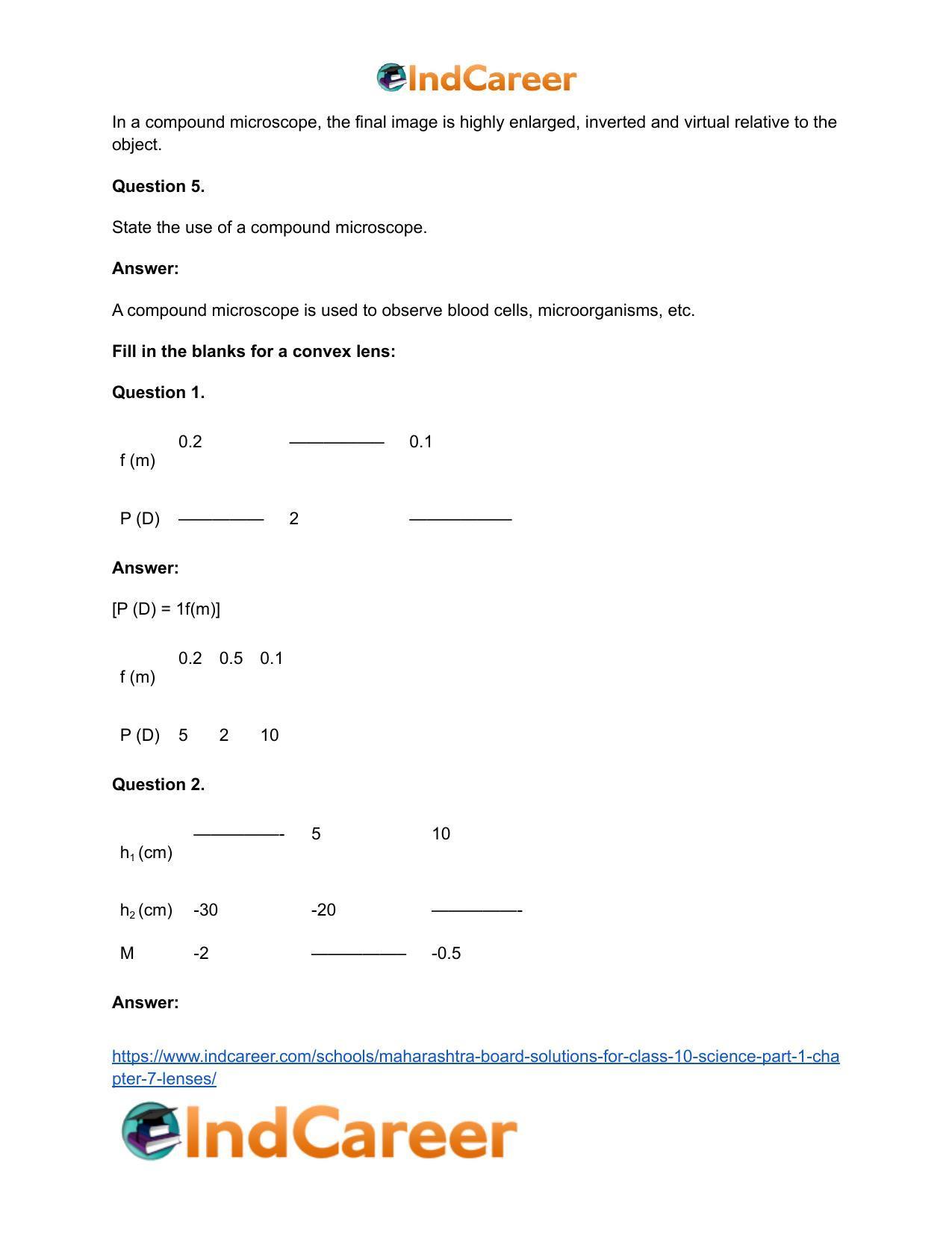 Maharashtra Board Solutions for Class 10- Science (Part 1): Chapter 7- Lenses - Page 105