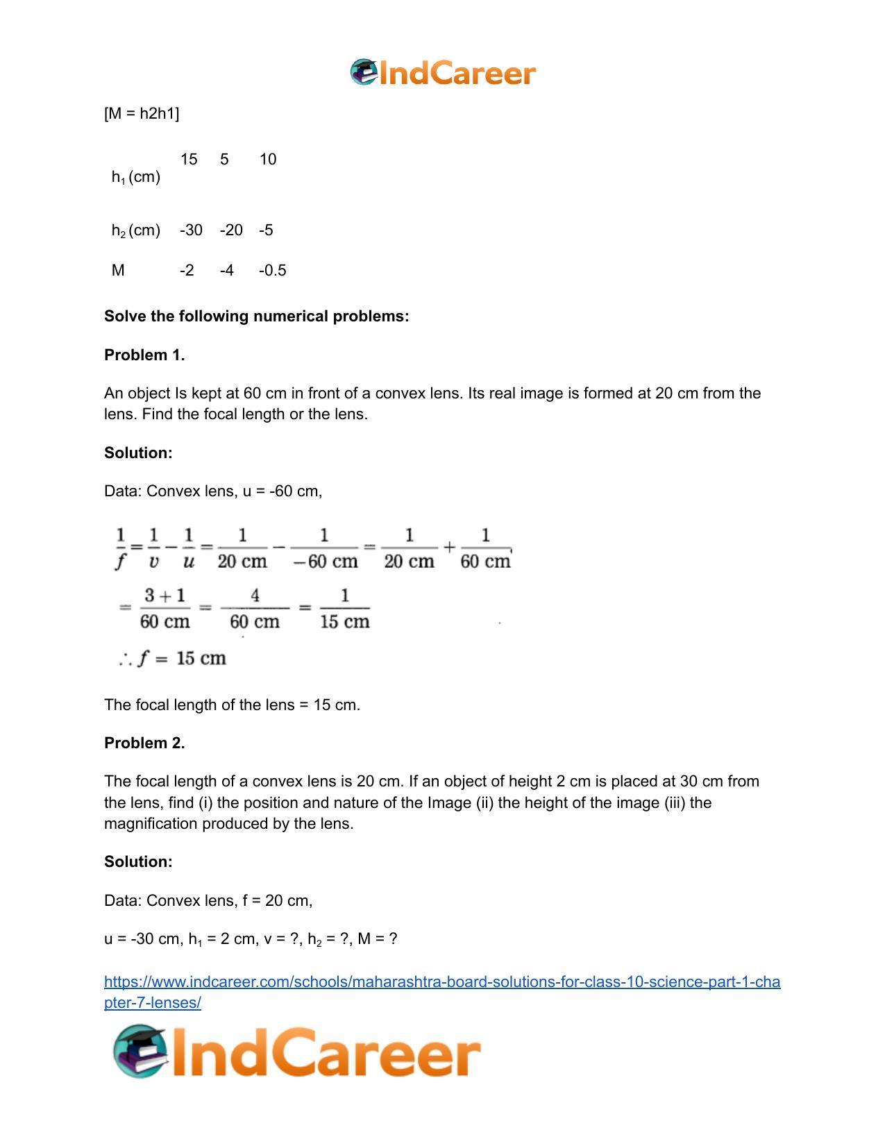 Maharashtra Board Solutions for Class 10- Science (Part 1): Chapter 7- Lenses - Page 106