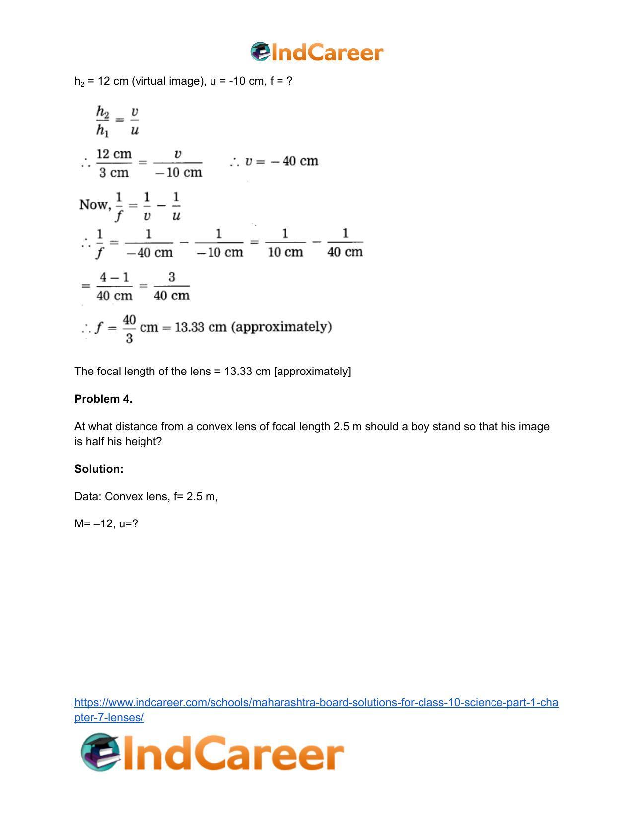 Maharashtra Board Solutions for Class 10- Science (Part 1): Chapter 7- Lenses - Page 108