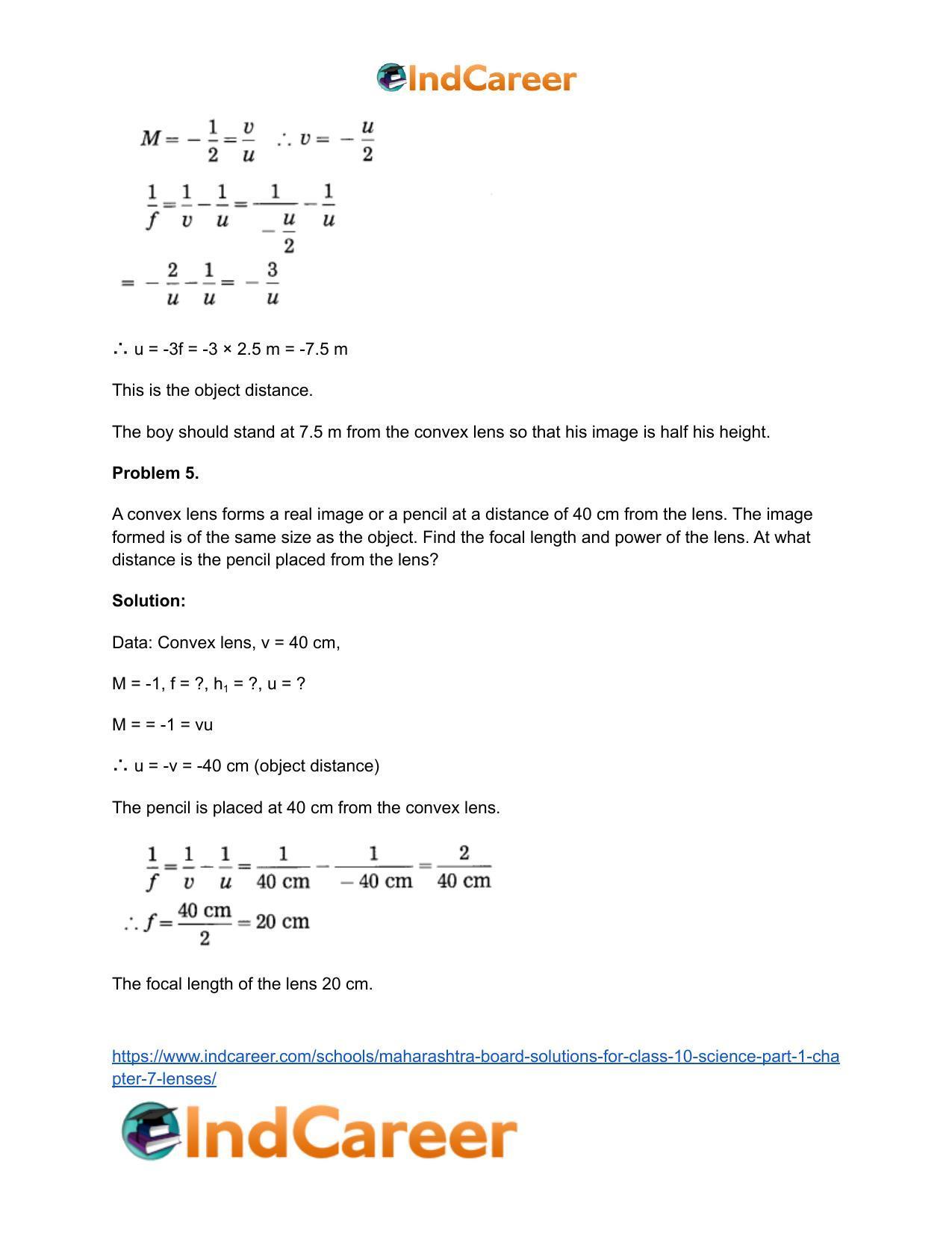 Maharashtra Board Solutions for Class 10- Science (Part 1): Chapter 7- Lenses - Page 109