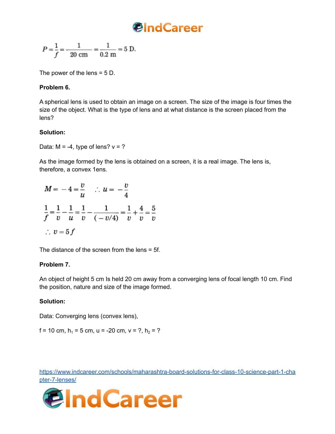 Maharashtra Board Solutions for Class 10- Science (Part 1): Chapter 7- Lenses - Page 110