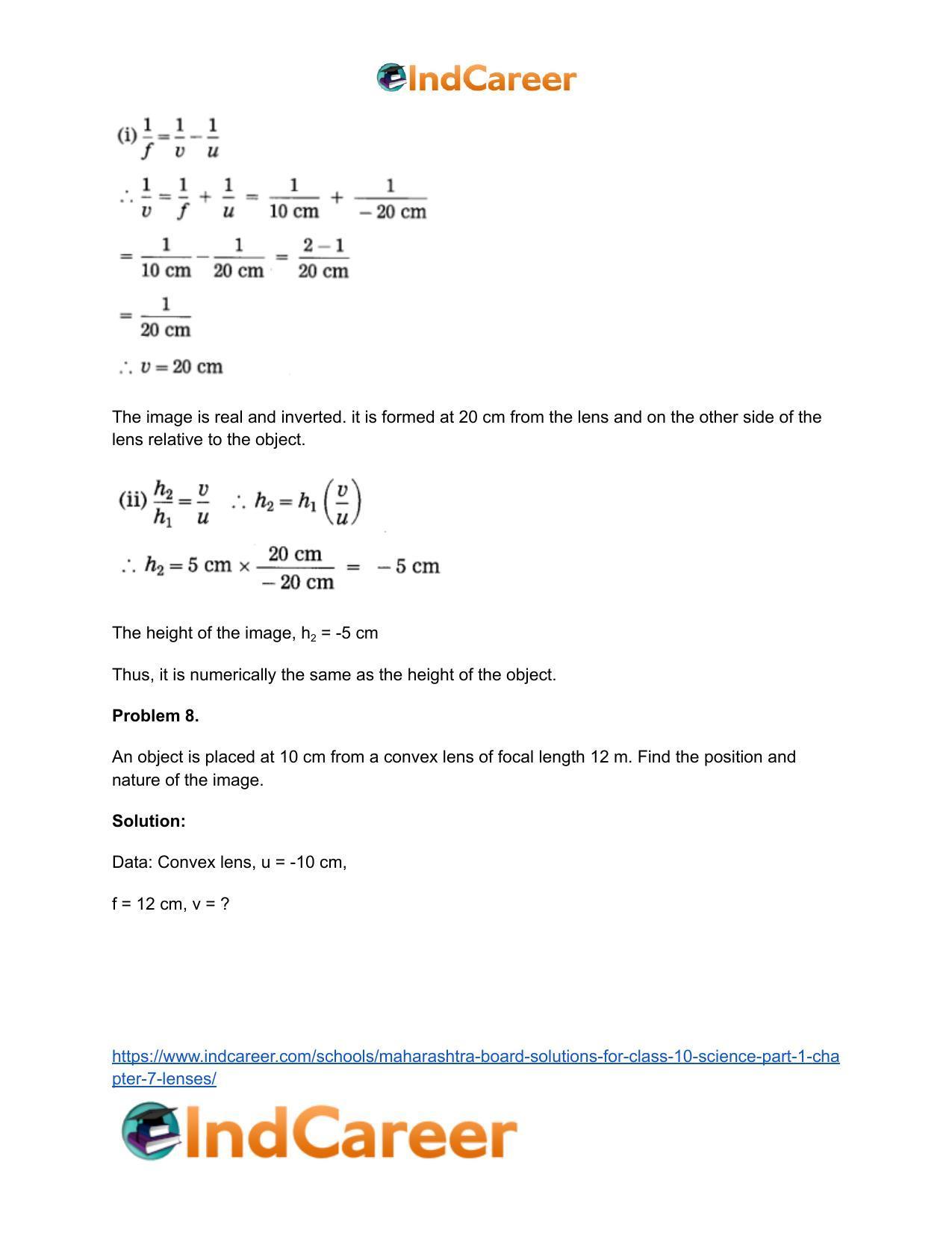 Maharashtra Board Solutions for Class 10- Science (Part 1): Chapter 7- Lenses - Page 111