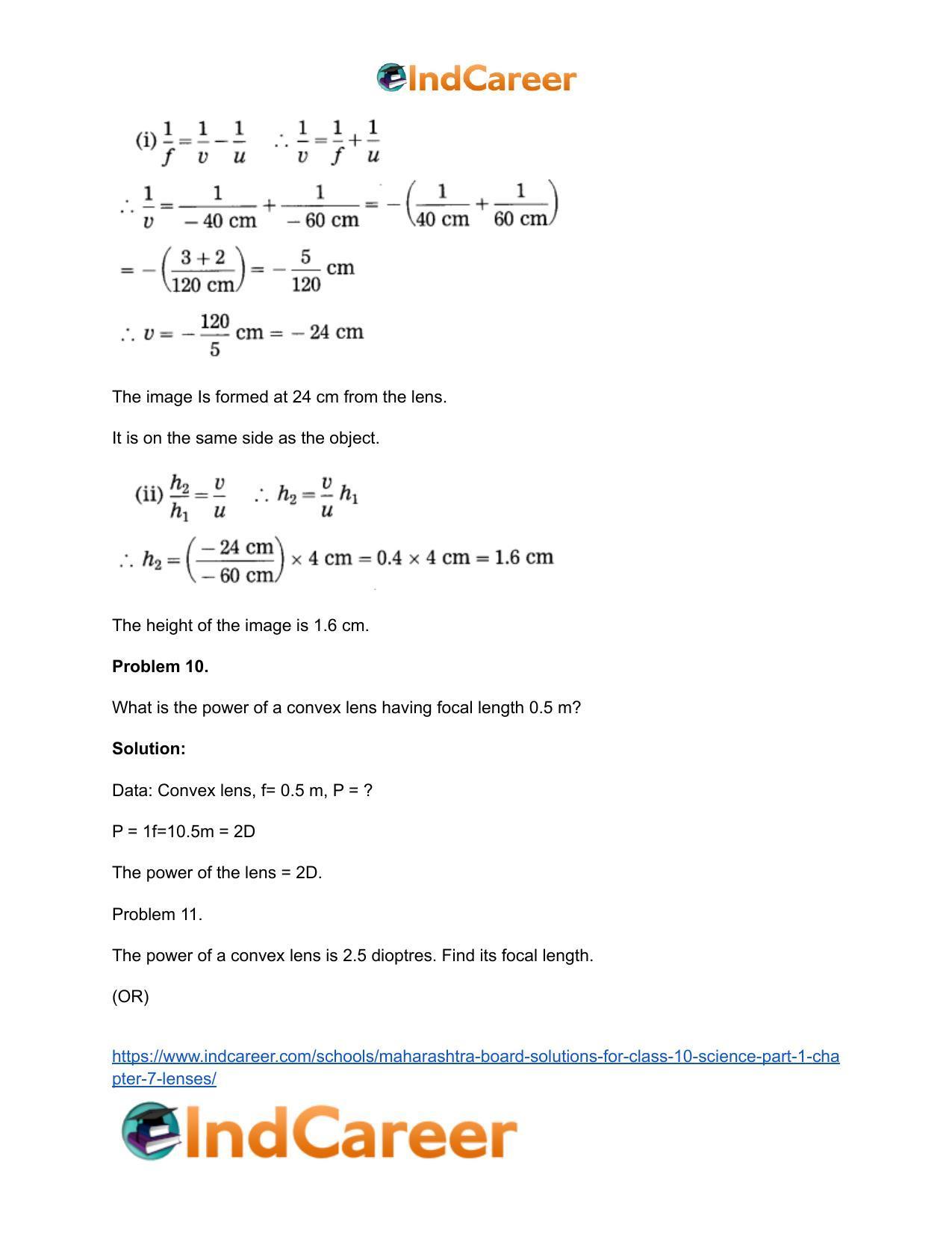 Maharashtra Board Solutions for Class 10- Science (Part 1): Chapter 7- Lenses - Page 113