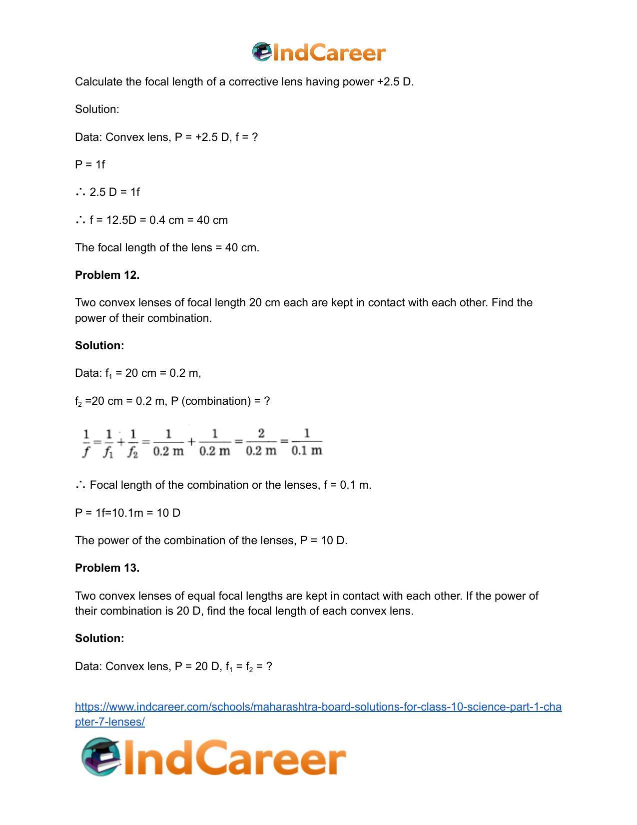 Maharashtra Board Solutions for Class 10- Science (Part 1): Chapter 7- Lenses - Page 114