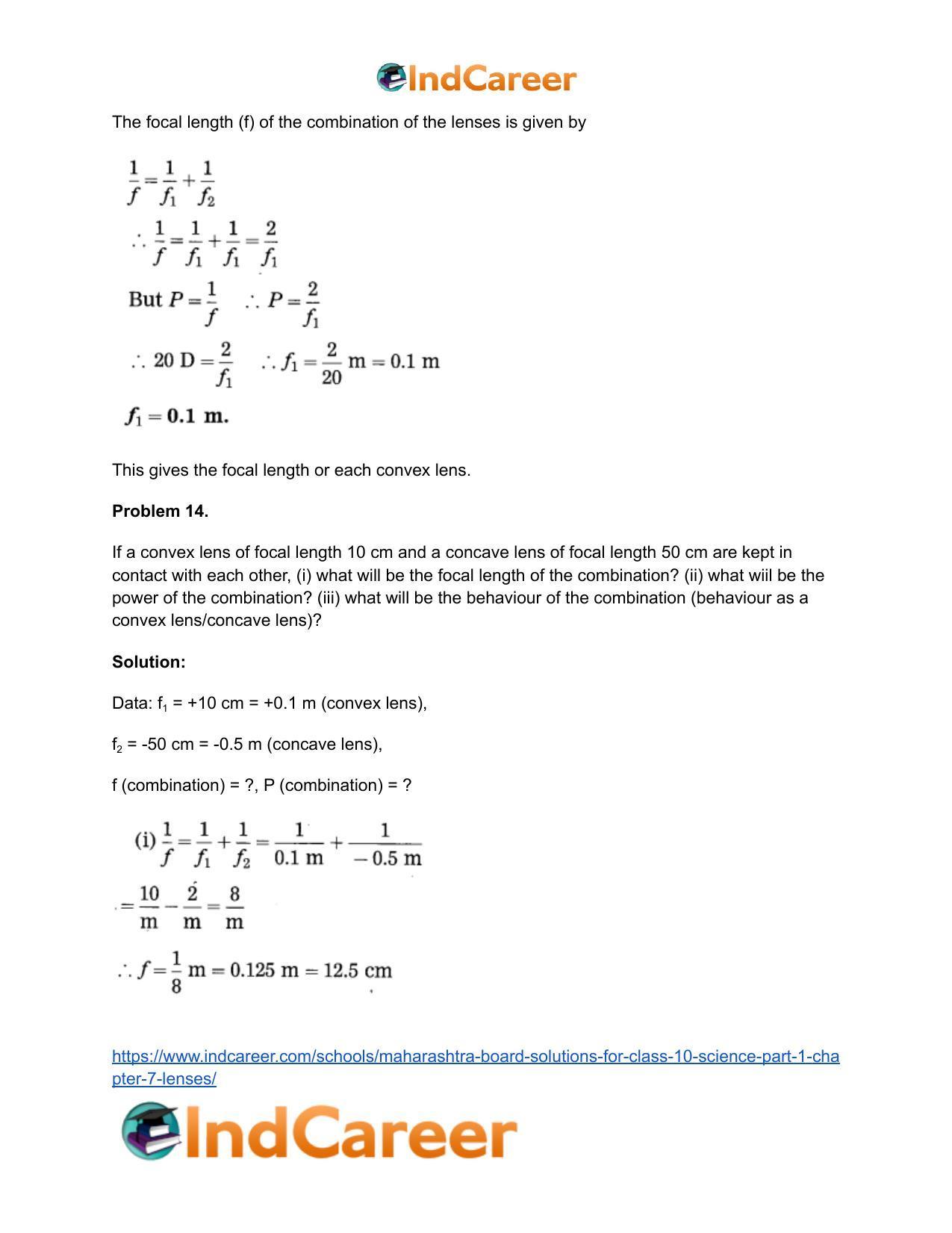 Maharashtra Board Solutions for Class 10- Science (Part 1): Chapter 7- Lenses - Page 115