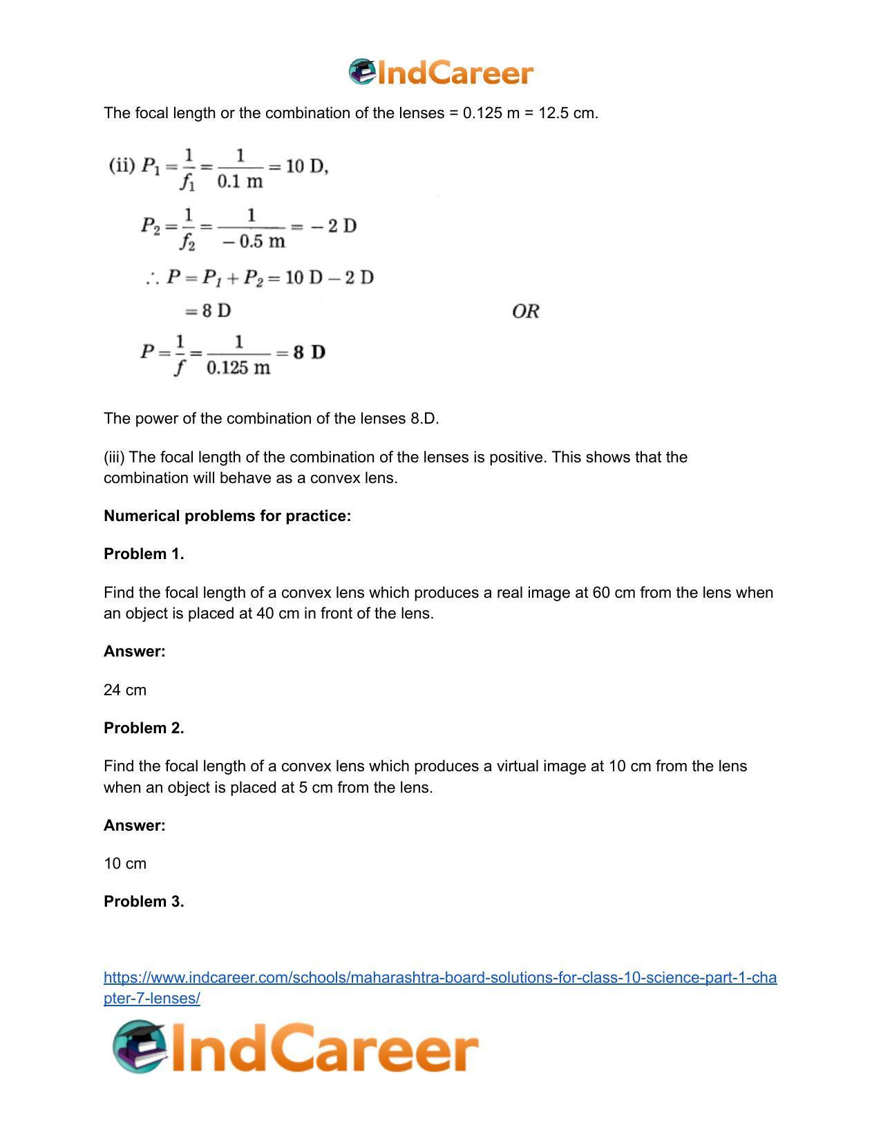 Maharashtra Board Solutions for Class 10- Science (Part 1): Chapter 7- Lenses - Page 116