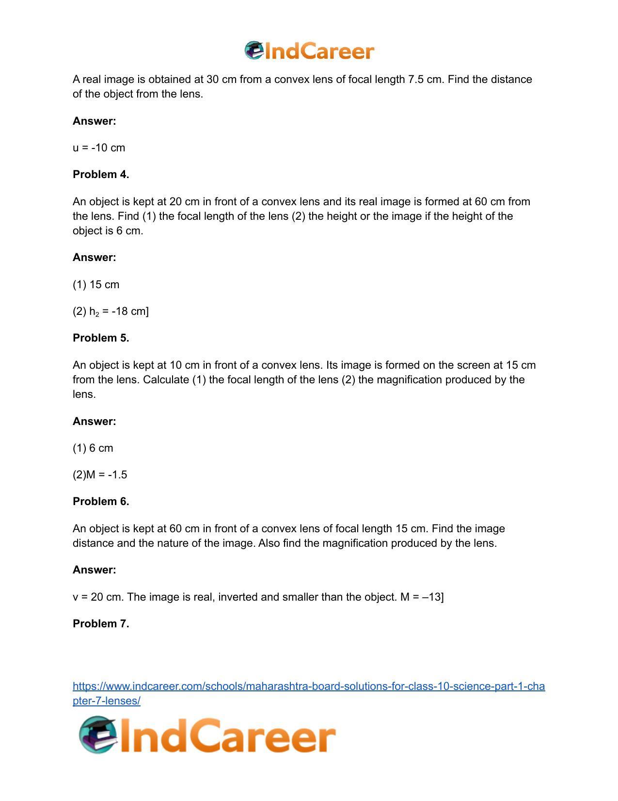 Maharashtra Board Solutions for Class 10- Science (Part 1): Chapter 7- Lenses - Page 117