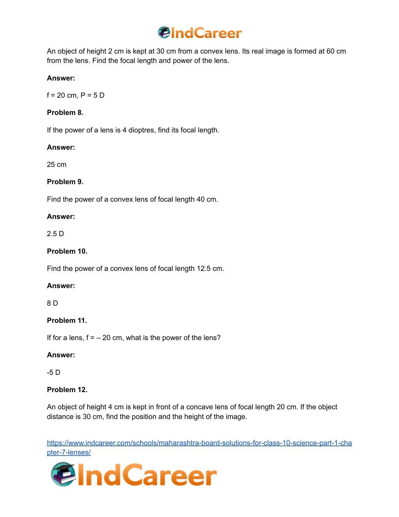Maharashtra Board Solutions for Class 10- Science (Part 1): Chapter 7- Lenses - Page 118
